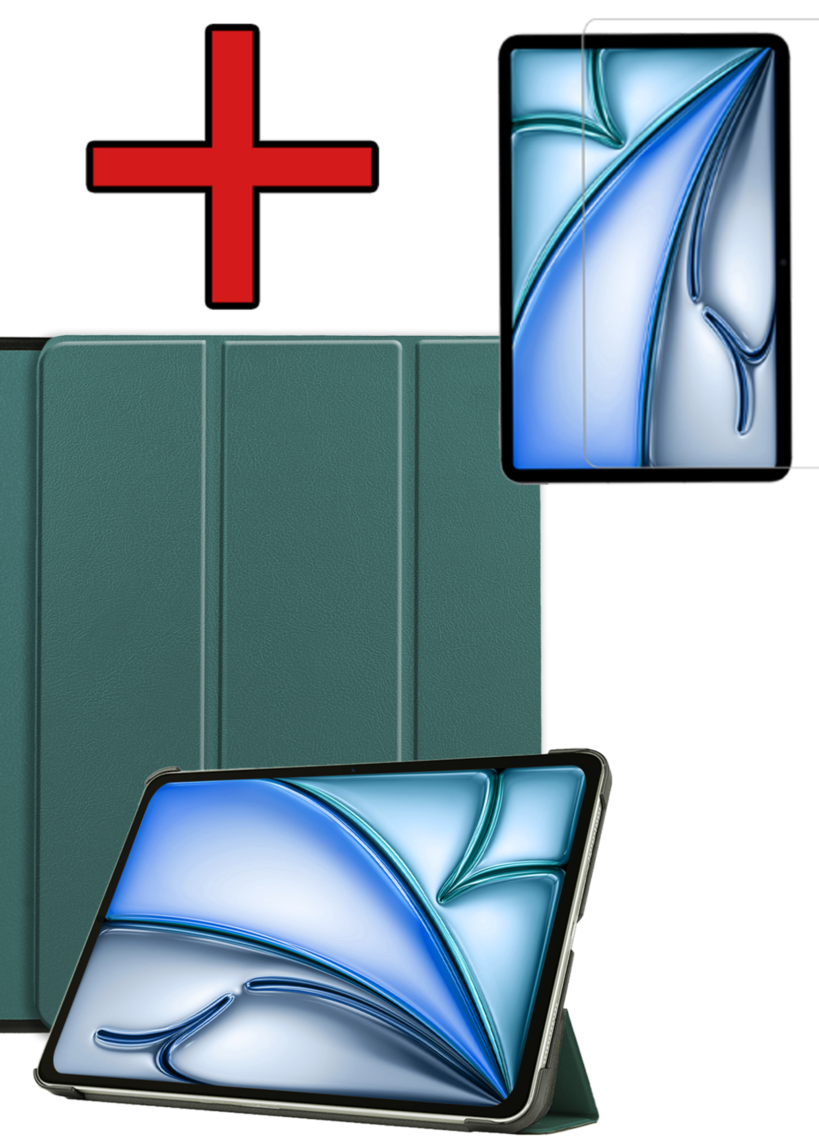 BTH Hoes Geschikt voor iPad Air 6 (13 inch) Hoes Book Case Hoesje Trifold Cover Met Screenprotector - Hoesje Geschikt voor iPad Air 2024 (13 inch) Hoesje Bookcase - Donkergroen