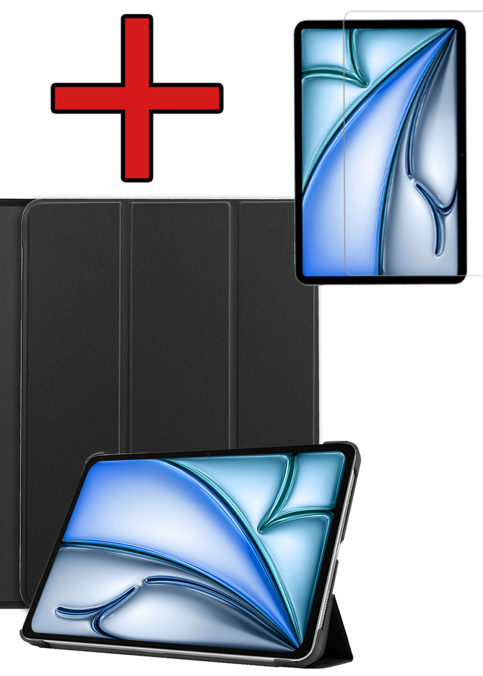 BTH Hoes Geschikt voor iPad Air 6 (11 inch) Hoes Book Case Hoesje Trifold Cover Met Screenprotector - Hoesje Geschikt voor iPad Air 2024 (11 inch) Hoesje Bookcase - Zwart