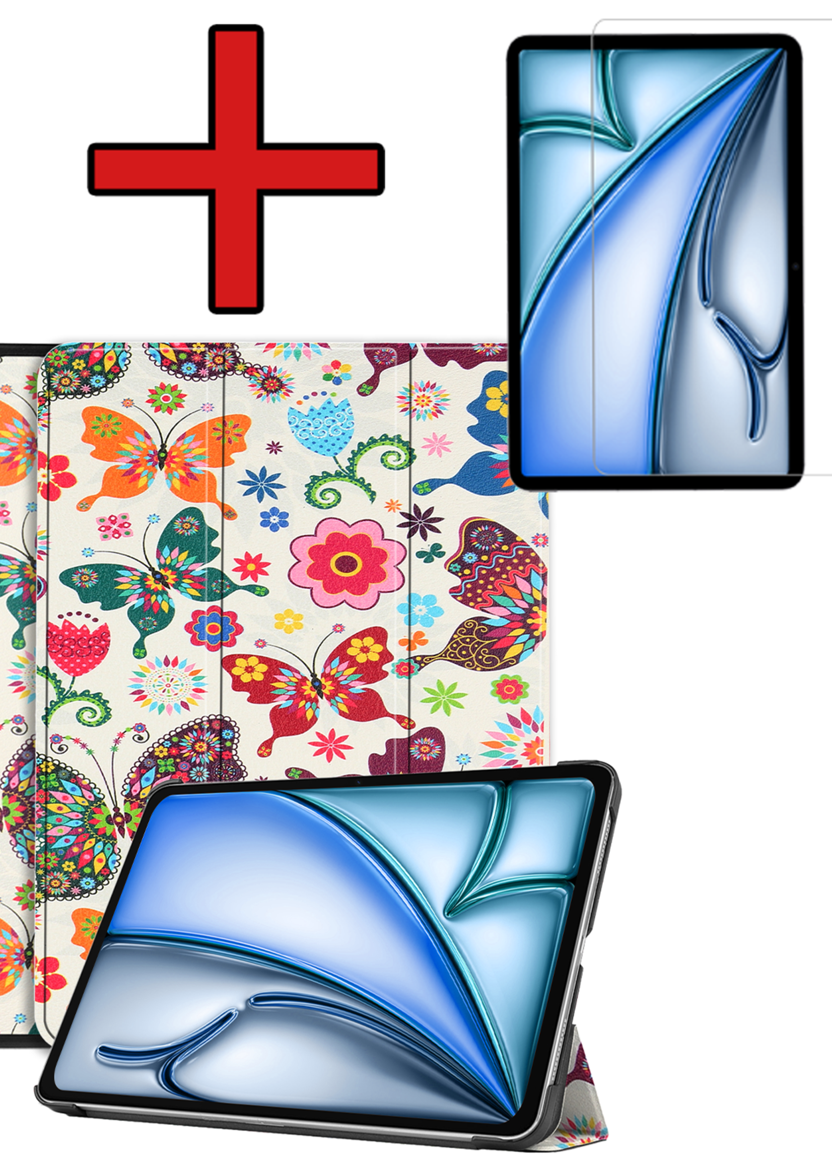 BTH iPad Air 2024 Hoes Book Case Met Screenprotector - iPad Air 6 (11 inch) Hoesje Cover Case - Vlinders