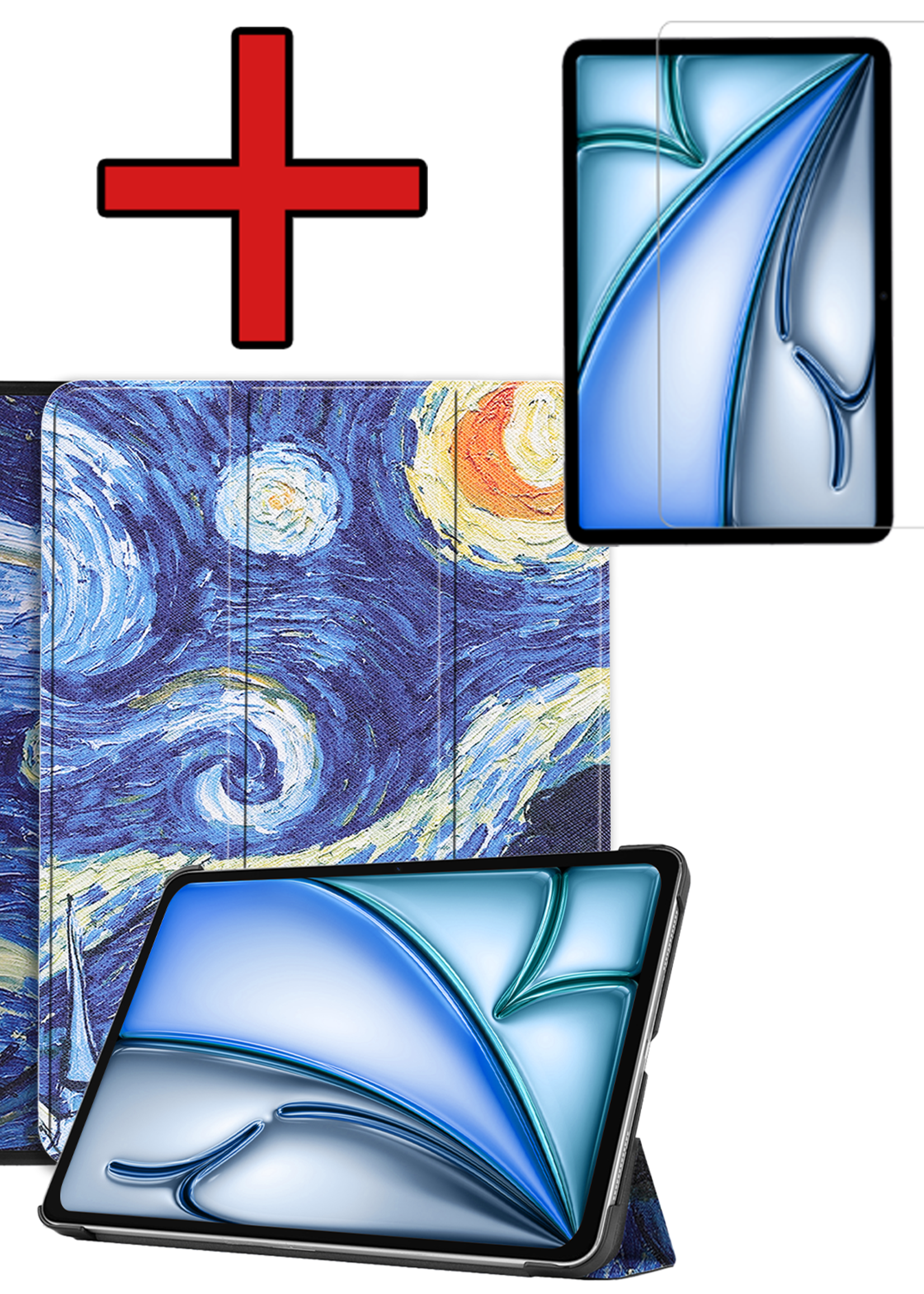 BTH Hoes Geschikt voor iPad Air 6 (11 inch) Hoes Book Case Hoesje Trifold Cover Met Screenprotector - Hoesje Geschikt voor iPad Air 2024 (11 inch) Hoesje Bookcase - Sterrenhemel