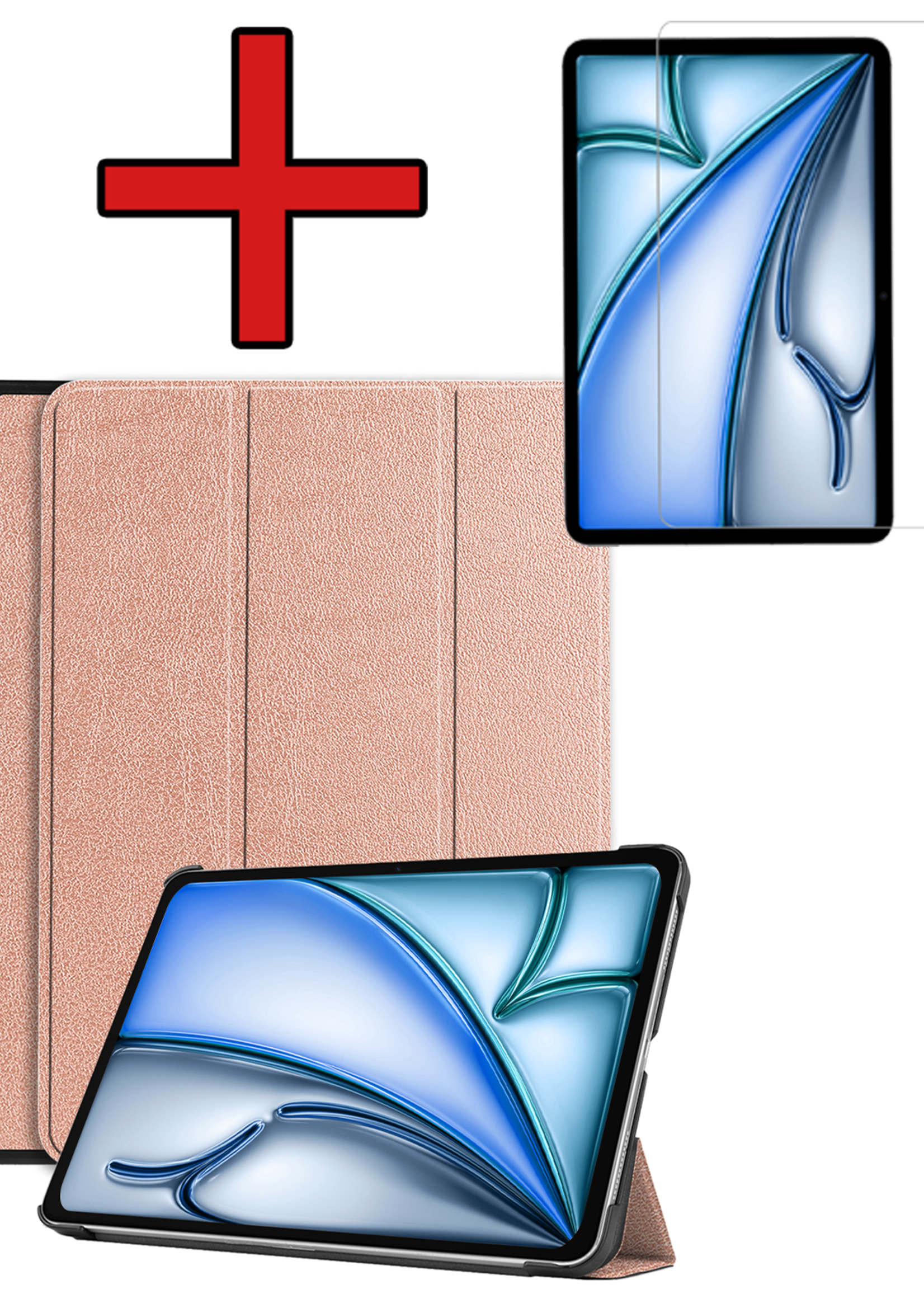 BTH Hoes Geschikt voor iPad Air 6 (11 inch) Hoes Book Case Hoesje Trifold Cover Met Screenprotector - Hoesje Geschikt voor iPad Air 2024 (11 inch) Hoesje Bookcase - Rosé goud