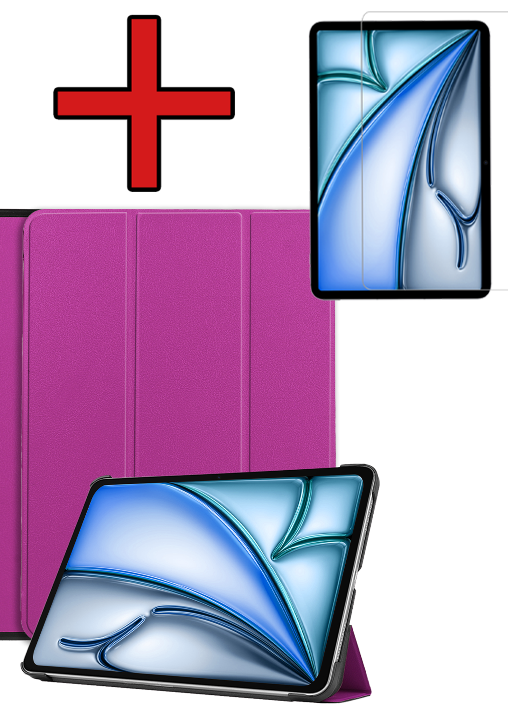 BTH Hoes Geschikt voor iPad Air 6 (11 inch) Hoes Book Case Hoesje Trifold Cover Met Screenprotector - Hoesje Geschikt voor iPad Air 2024 (11 inch) Hoesje Bookcase - Paars