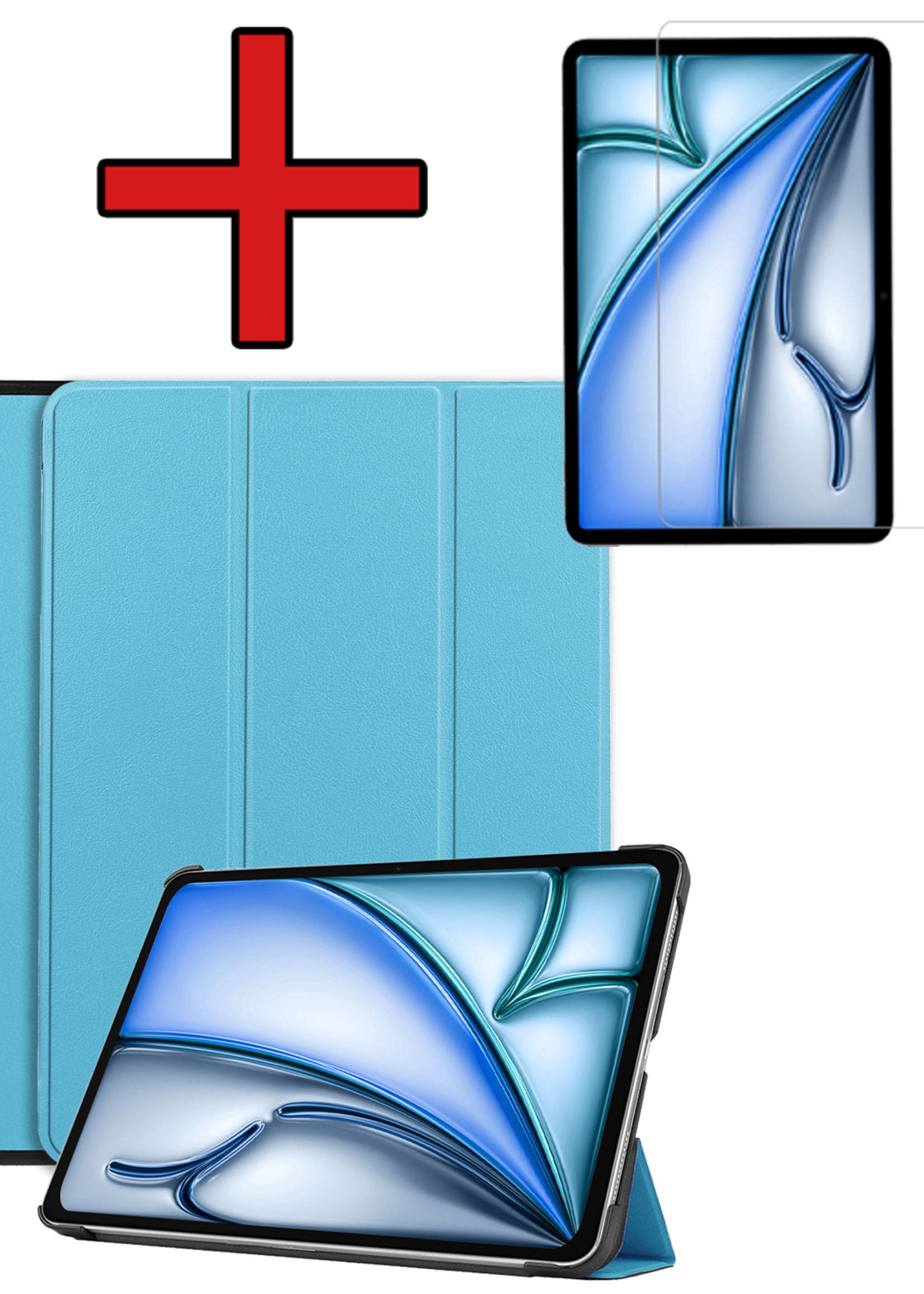 BTH Hoes Geschikt voor iPad Air 6 (11 inch) Hoes Book Case Hoesje Trifold Cover Met Screenprotector - Hoesje Geschikt voor iPad Air 2024 (11 inch) Hoesje Bookcase - Lichtblauw