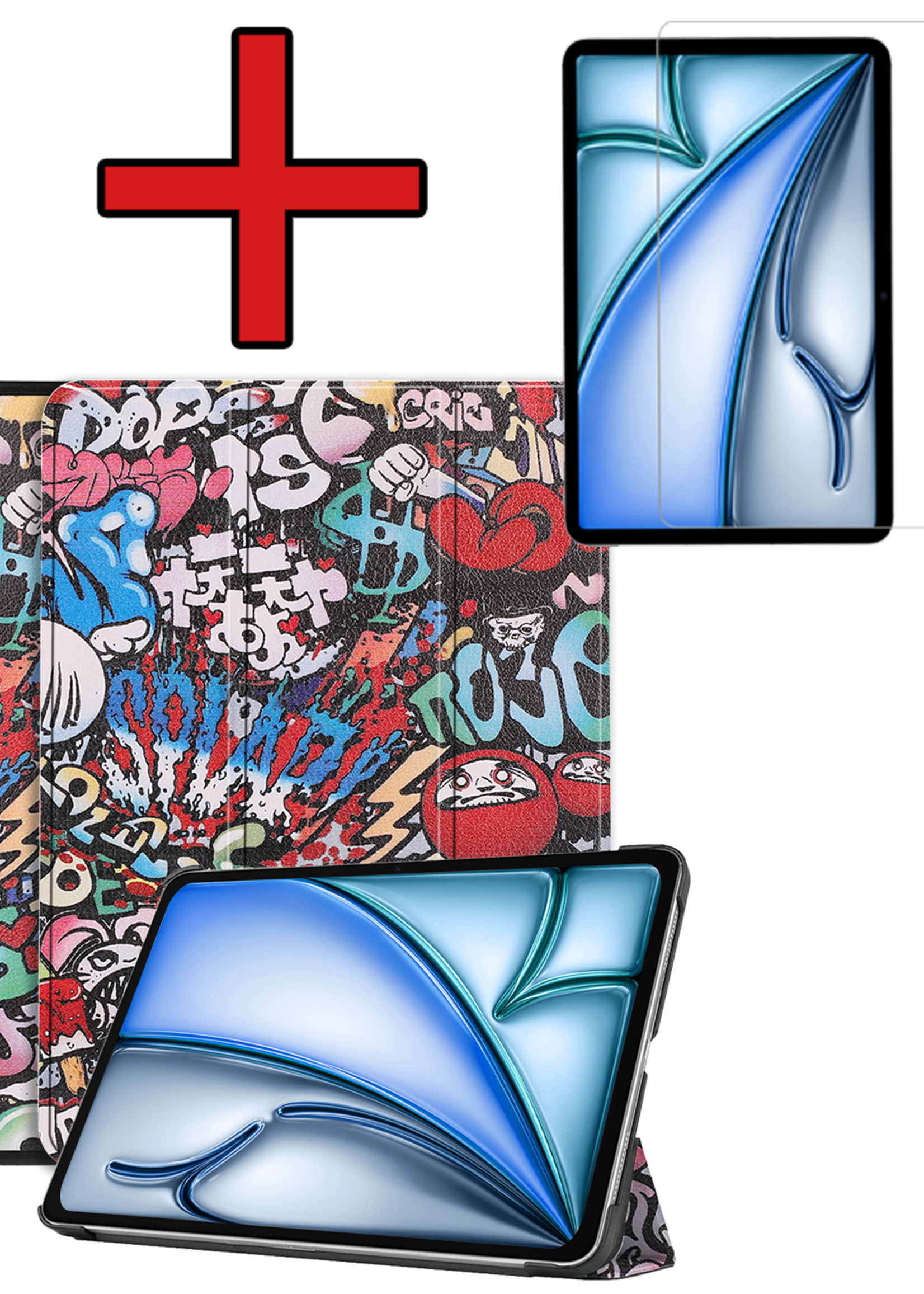BTH Hoes Geschikt voor iPad Air 6 (11 inch) Hoes Book Case Hoesje Trifold Cover Met Screenprotector - Hoesje Geschikt voor iPad Air 2024 (11 inch) Hoesje Bookcase - Graffity