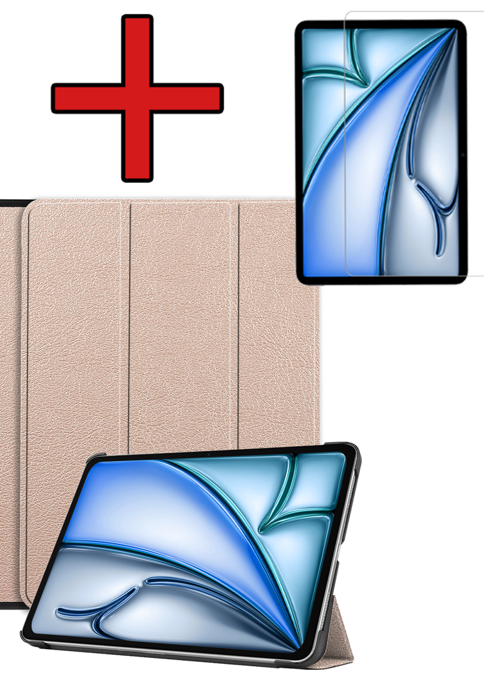 BTH Hoes Geschikt voor iPad Air 6 (11 inch) Hoes Book Case Hoesje Trifold Cover Met Screenprotector - Hoesje Geschikt voor iPad Air 2024 (11 inch) Hoesje Bookcase - Goud
