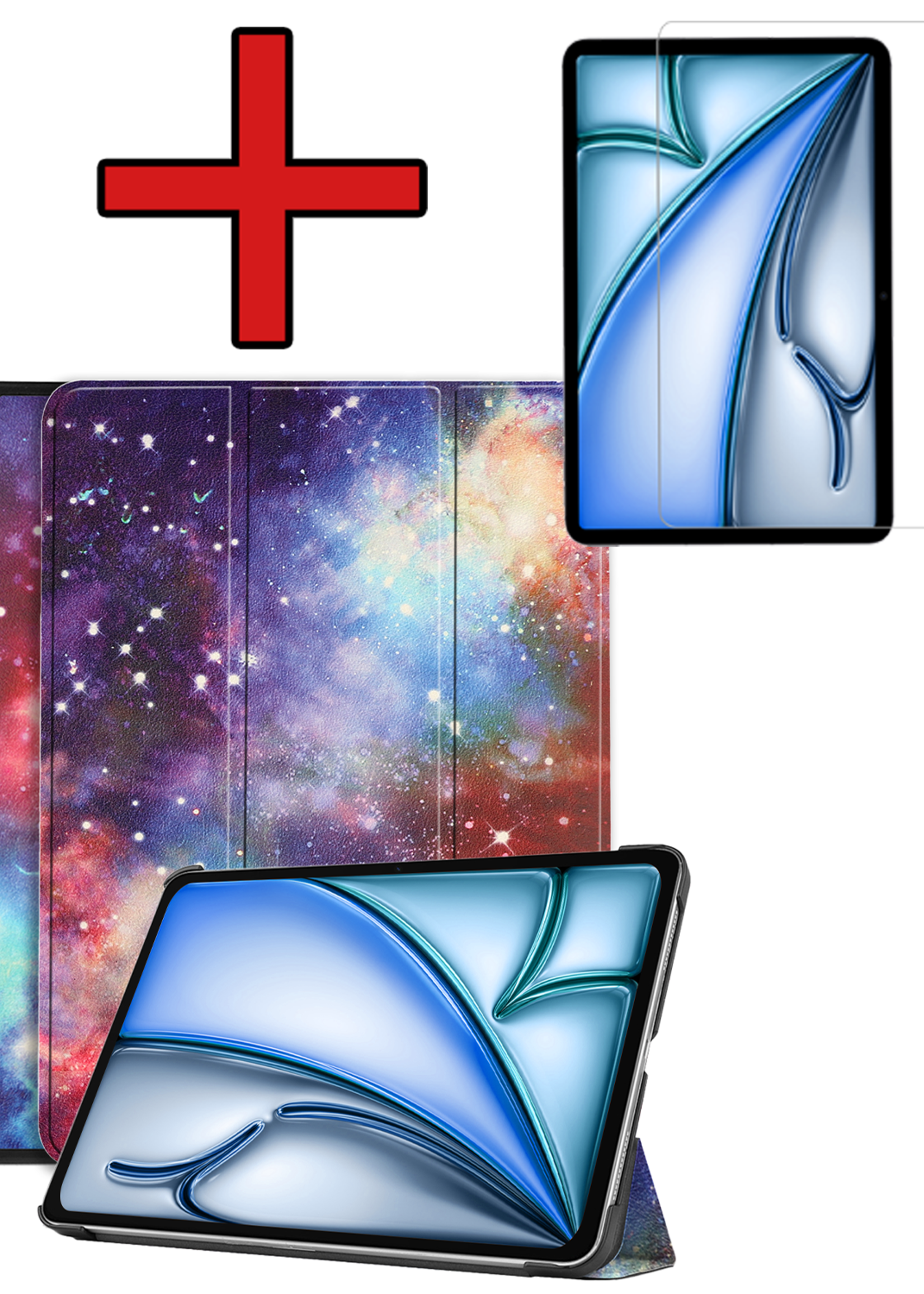 BTH Hoes Geschikt voor iPad Air 6 (11 inch) Hoes Book Case Hoesje Trifold Cover Met Screenprotector - Hoesje Geschikt voor iPad Air 2024 (11 inch) Hoesje Bookcase - Galaxy