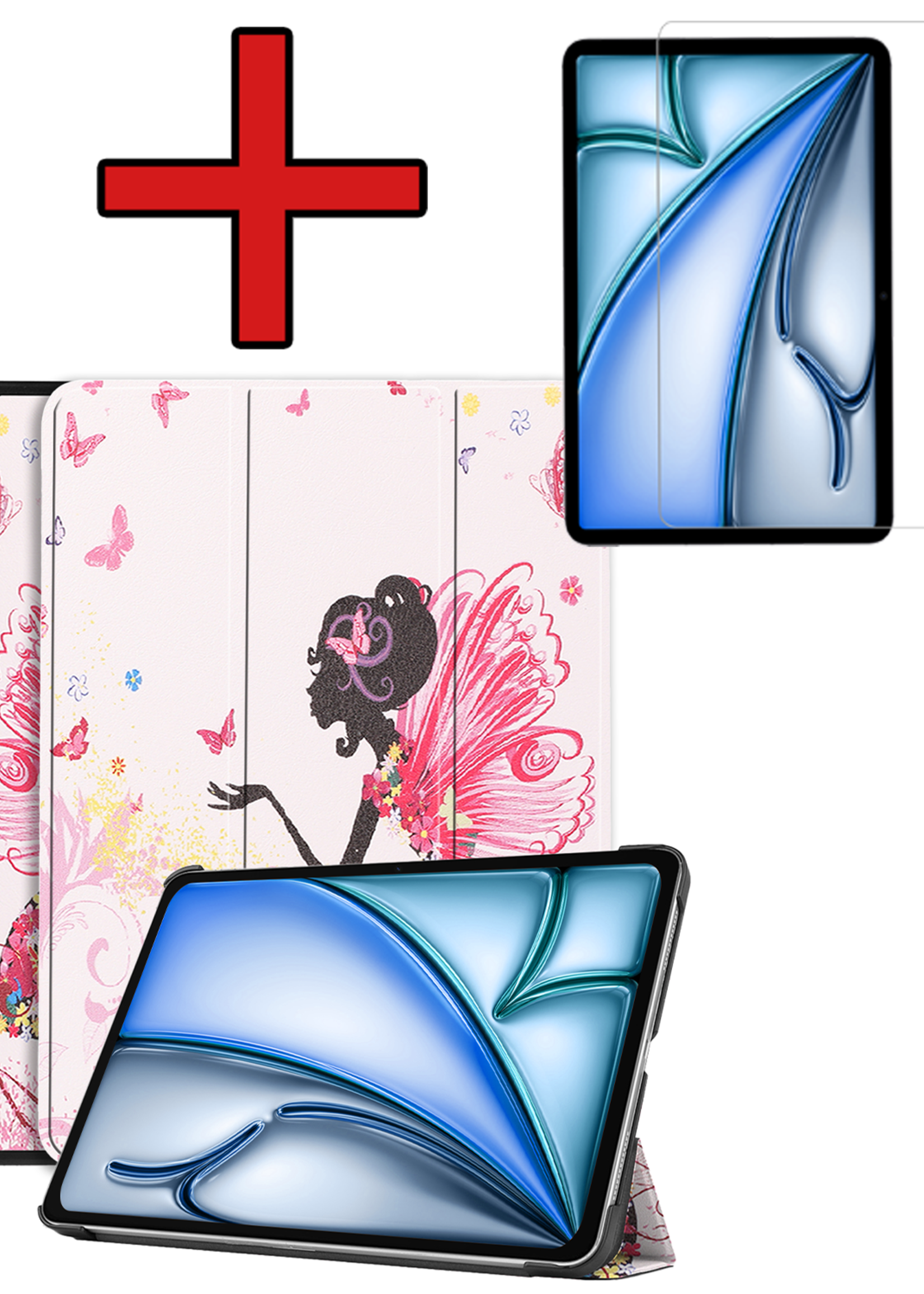 BTH Hoes Geschikt voor iPad Air 6 (11 inch) Hoes Book Case Hoesje Trifold Cover Met Screenprotector - Hoesje Geschikt voor iPad Air 2024 (11 inch) Hoesje Bookcase - Elfje