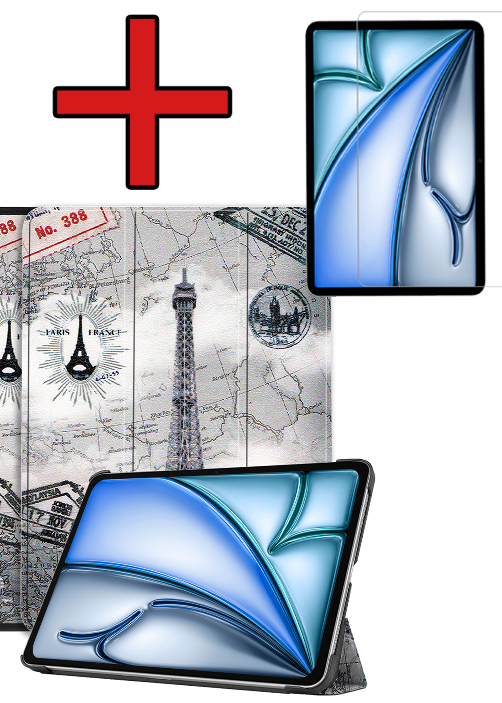 BTH Hoes Geschikt voor iPad Air 6 (11 inch) Hoes Book Case Hoesje Trifold Cover Met Screenprotector - Hoesje Geschikt voor iPad Air 2024 (11 inch) Hoesje Bookcase - Eiffeltoren