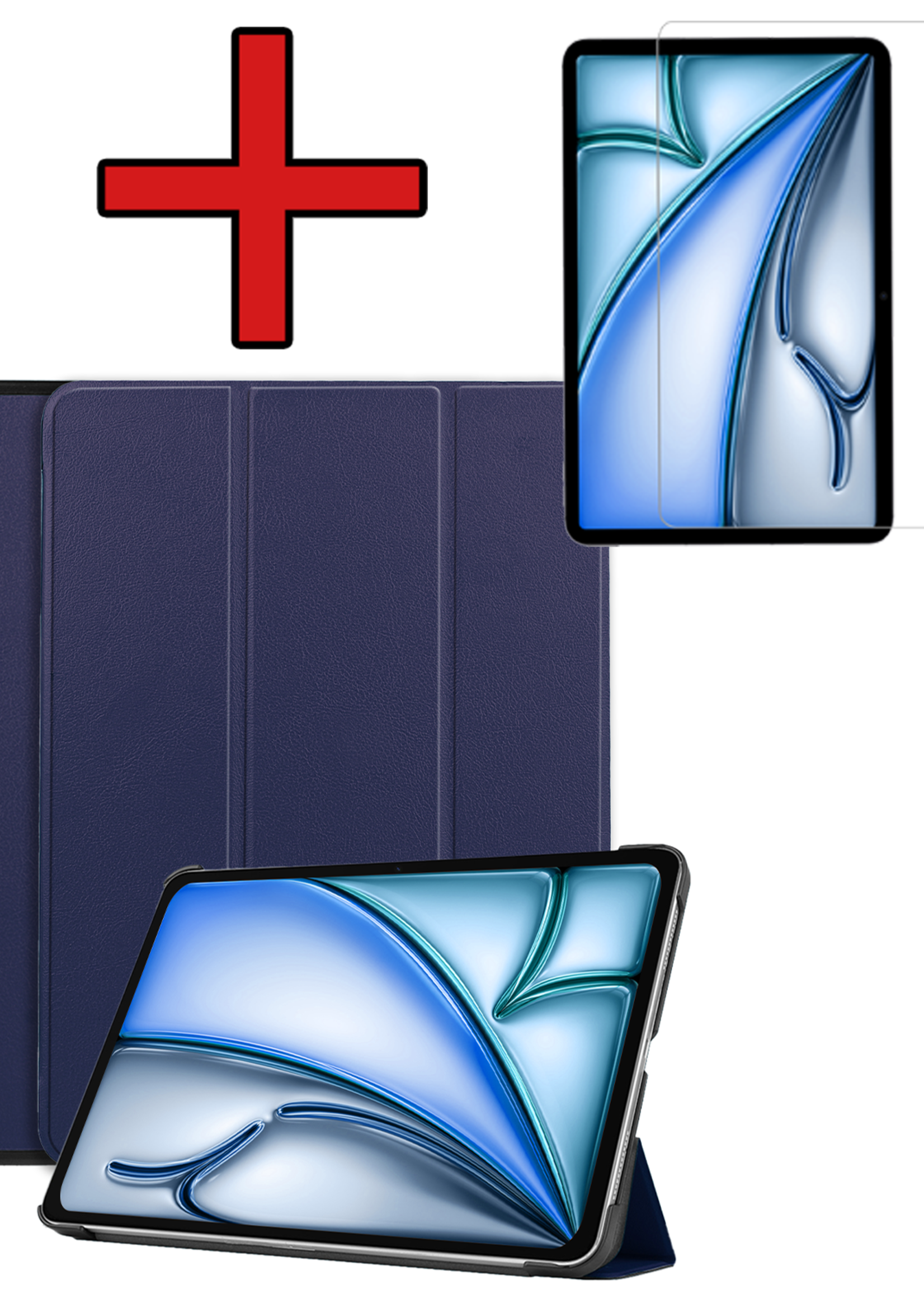 BTH Hoes Geschikt voor iPad Air 6 (11 inch) Hoes Book Case Hoesje Trifold Cover Met Screenprotector - Hoesje Geschikt voor iPad Air 2024 (11 inch) Hoesje Bookcase - Donkerblauw