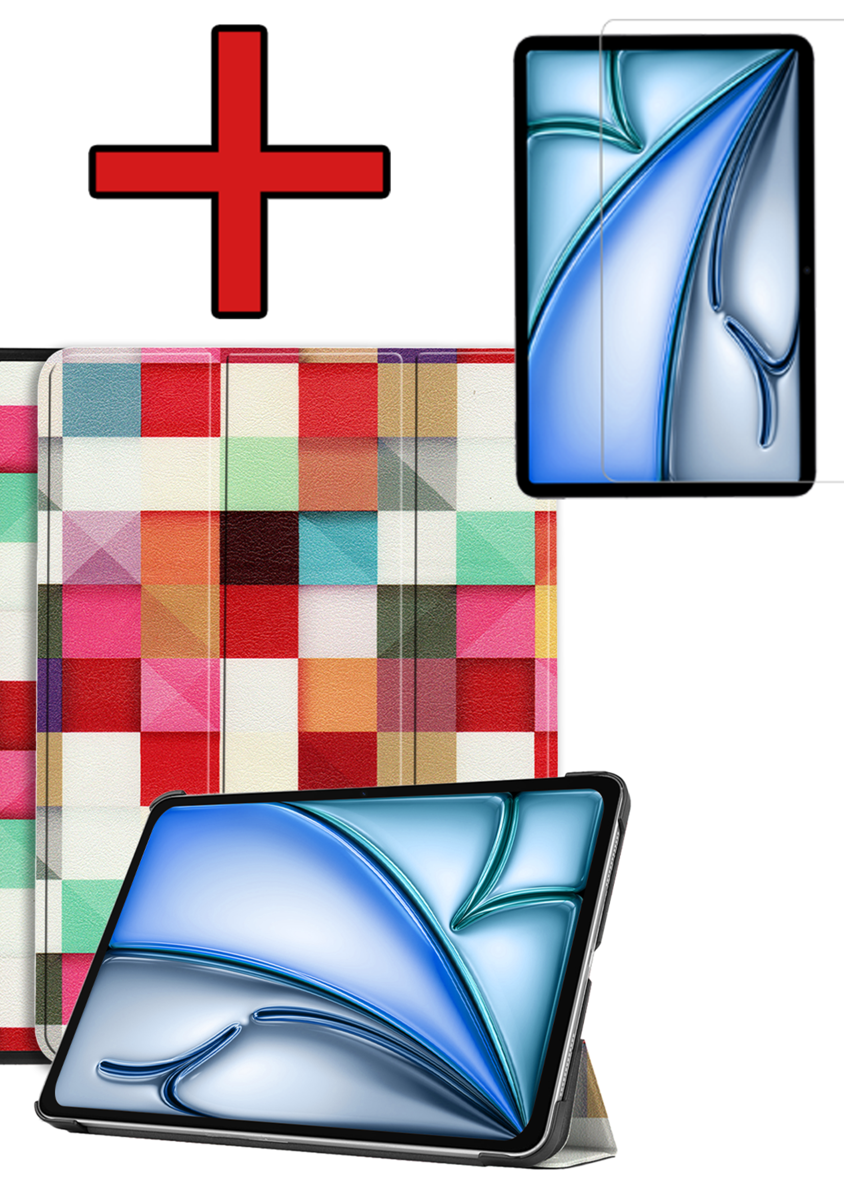 BTH Hoes Geschikt voor iPad Air 6 (11 inch) Hoes Book Case Hoesje Trifold Cover Met Screenprotector - Hoesje Geschikt voor iPad Air 2024 (11 inch) Hoesje Bookcase - Blokken