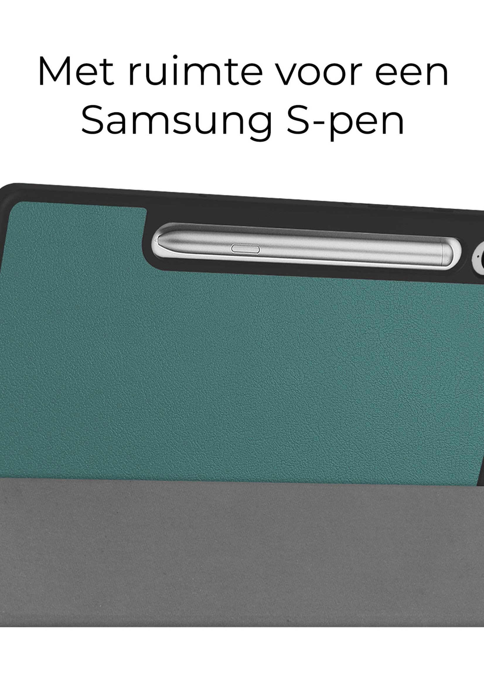 BTH Hoes Geschikt voor Samsung Galaxy Tab S9 FE Plus Hoes Book Case Hoesje Trifold Cover Met Uitsparing Geschikt voor S Pen - Hoesje Geschikt voor Samsung Tab S9 FE Plus Hoesje Bookcase - Donkergroen