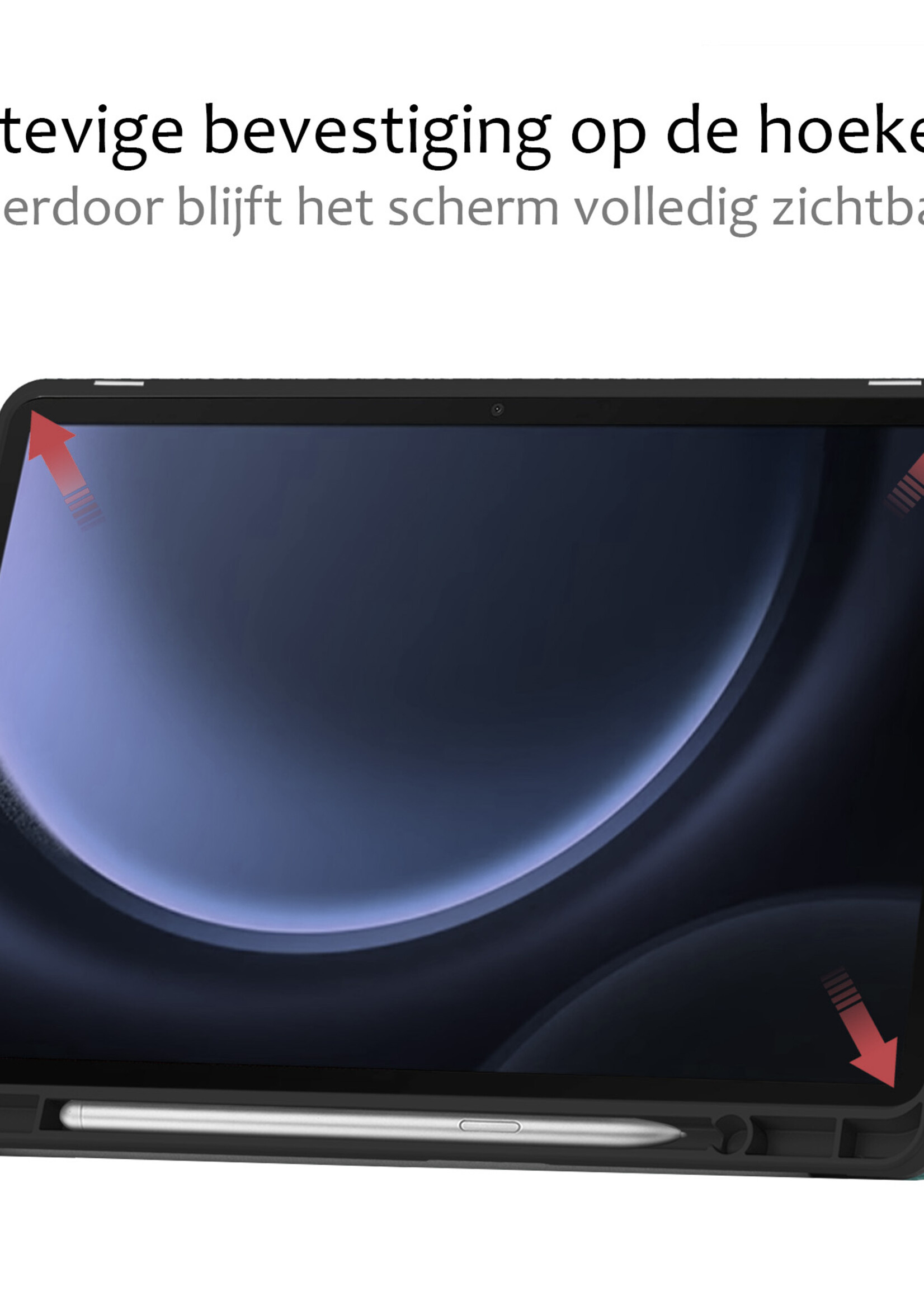 BTH Hoes Geschikt voor Samsung Galaxy Tab S9 FE Plus Hoes Book Case Hoesje Trifold Cover Met Uitsparing Geschikt voor S Pen - Hoesje Geschikt voor Samsung Tab S9 FE Plus Hoesje Bookcase - Donkergroen