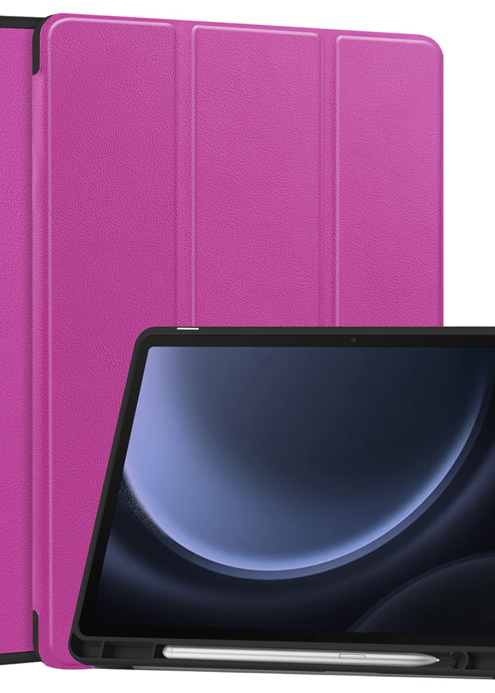 BTH Hoes Geschikt voor Samsung Galaxy Tab S9 FE Plus Hoes Book Case Hoesje Trifold Cover Met Uitsparing Geschikt voor S Pen - Hoesje Geschikt voor Samsung Tab S9 FE Plus Hoesje Bookcase - Paars