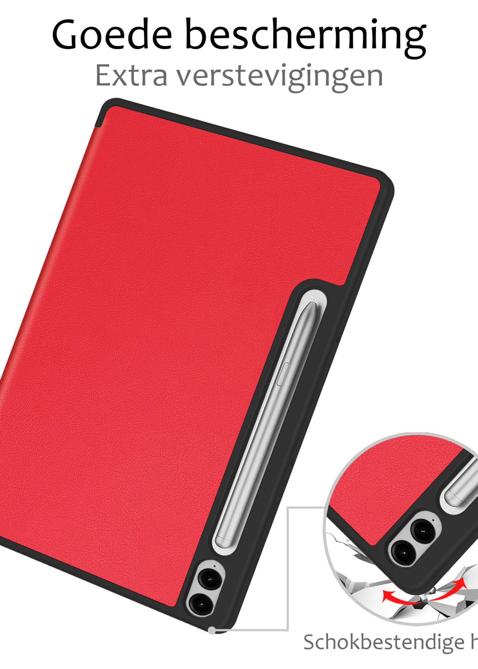 BTH Hoes Geschikt voor Samsung Galaxy Tab S9 FE Plus Hoes Book Case Hoesje Trifold Cover Met Uitsparing Geschikt voor S Pen - Hoesje Geschikt voor Samsung Tab S9 FE Plus Hoesje Bookcase - Rood