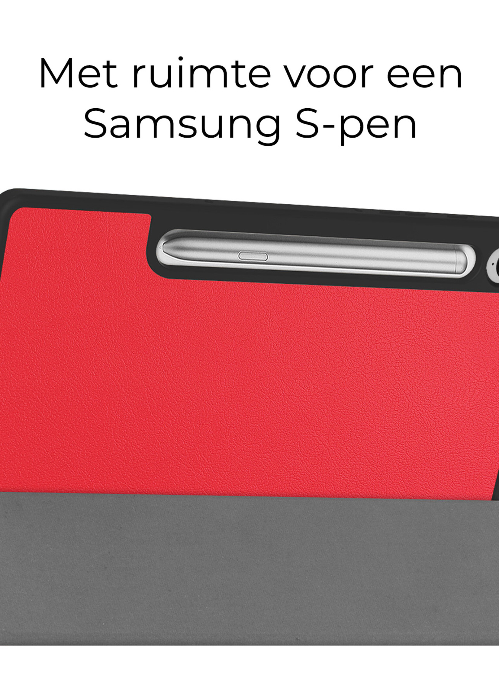 BTH Hoes Geschikt voor Samsung Galaxy Tab S9 FE Plus Hoes Book Case Hoesje Trifold Cover Met Uitsparing Geschikt voor S Pen - Hoesje Geschikt voor Samsung Tab S9 FE Plus Hoesje Bookcase - Rood