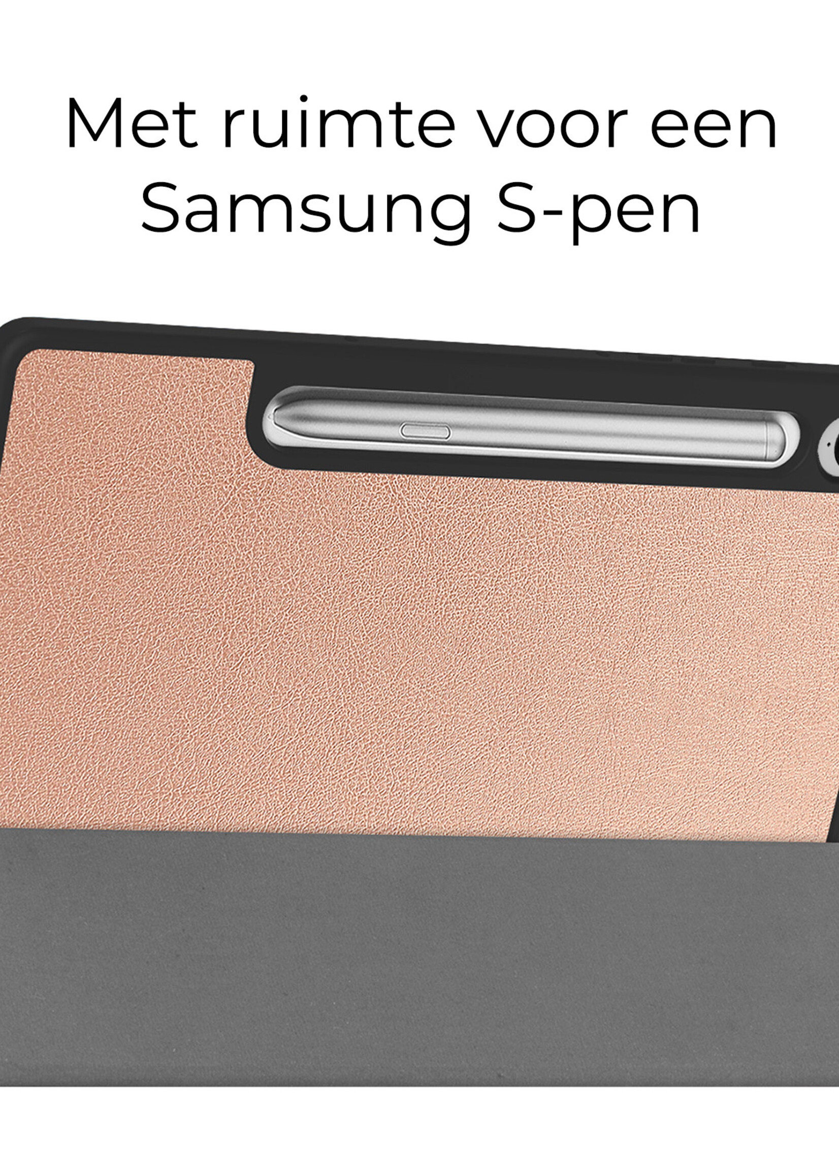 BTH Hoes Geschikt voor Samsung Galaxy Tab S9 FE Plus Hoes Book Case Hoesje Trifold Cover Met Uitsparing Geschikt voor S Pen - Hoesje Geschikt voor Samsung Tab S9 FE Plus Hoesje Bookcase - Rosé Goud