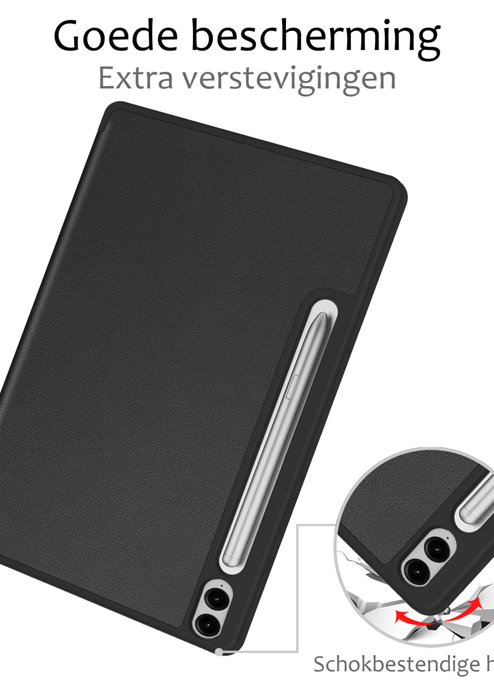 BTH Hoes Geschikt voor Samsung Galaxy Tab S9 FE Plus Hoes Book Case Hoesje Trifold Cover Met Uitsparing Geschikt voor S Pen - Hoesje Geschikt voor Samsung Tab S9 FE Plus Hoesje Bookcase - Zwart