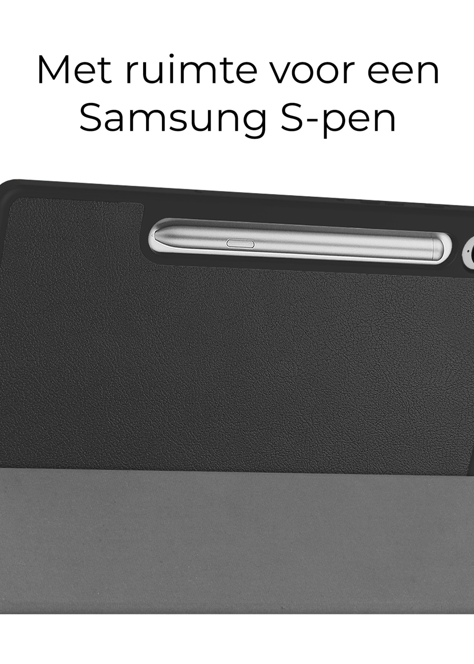BTH Hoes Geschikt voor Samsung Galaxy Tab S9 FE Plus Hoes Book Case Hoesje Trifold Cover Met Uitsparing Geschikt voor S Pen - Hoesje Geschikt voor Samsung Tab S9 FE Plus Hoesje Bookcase - Zwart