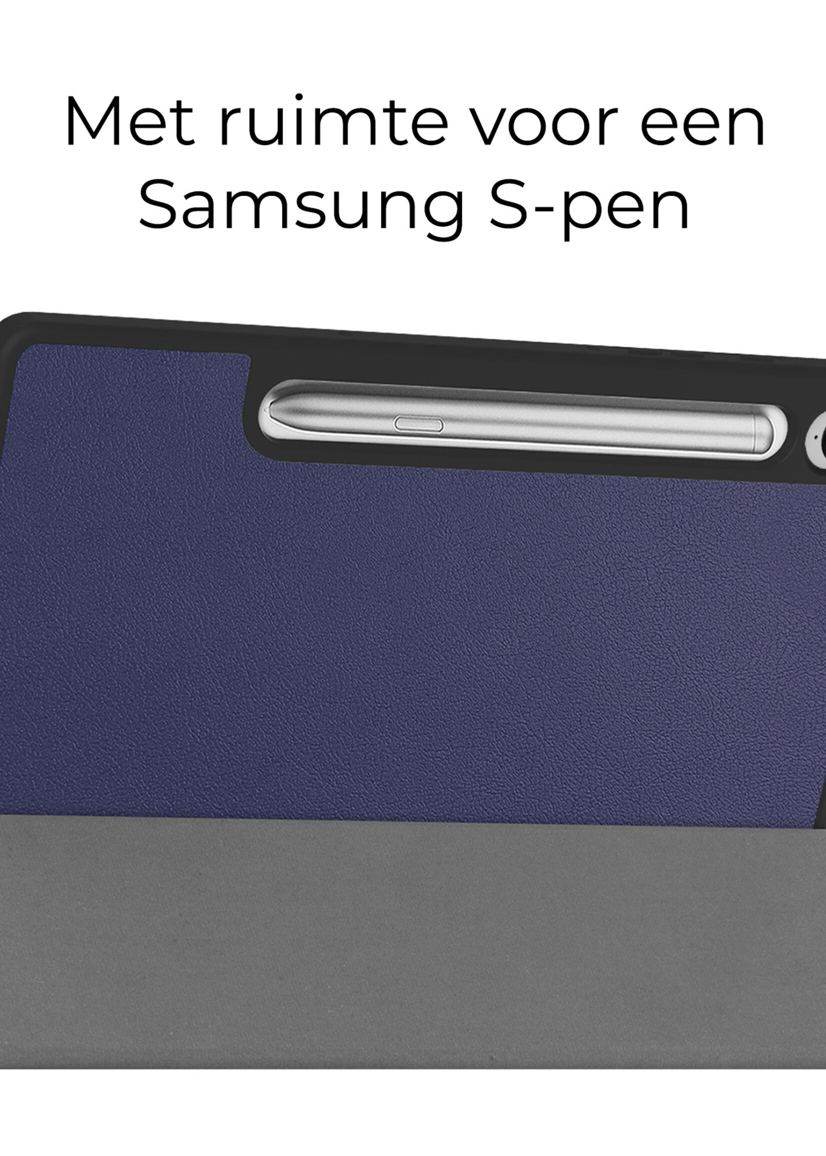 BTH Hoes Geschikt voor Samsung Galaxy Tab S9 FE Plus Hoes Book Case Hoesje Trifold Cover Met Uitsparing Geschikt voor S Pen Met Screenprotector - Hoesje Geschikt voor Samsung Tab S9 FE Plus Hoesje Bookcase - Donkerblauw