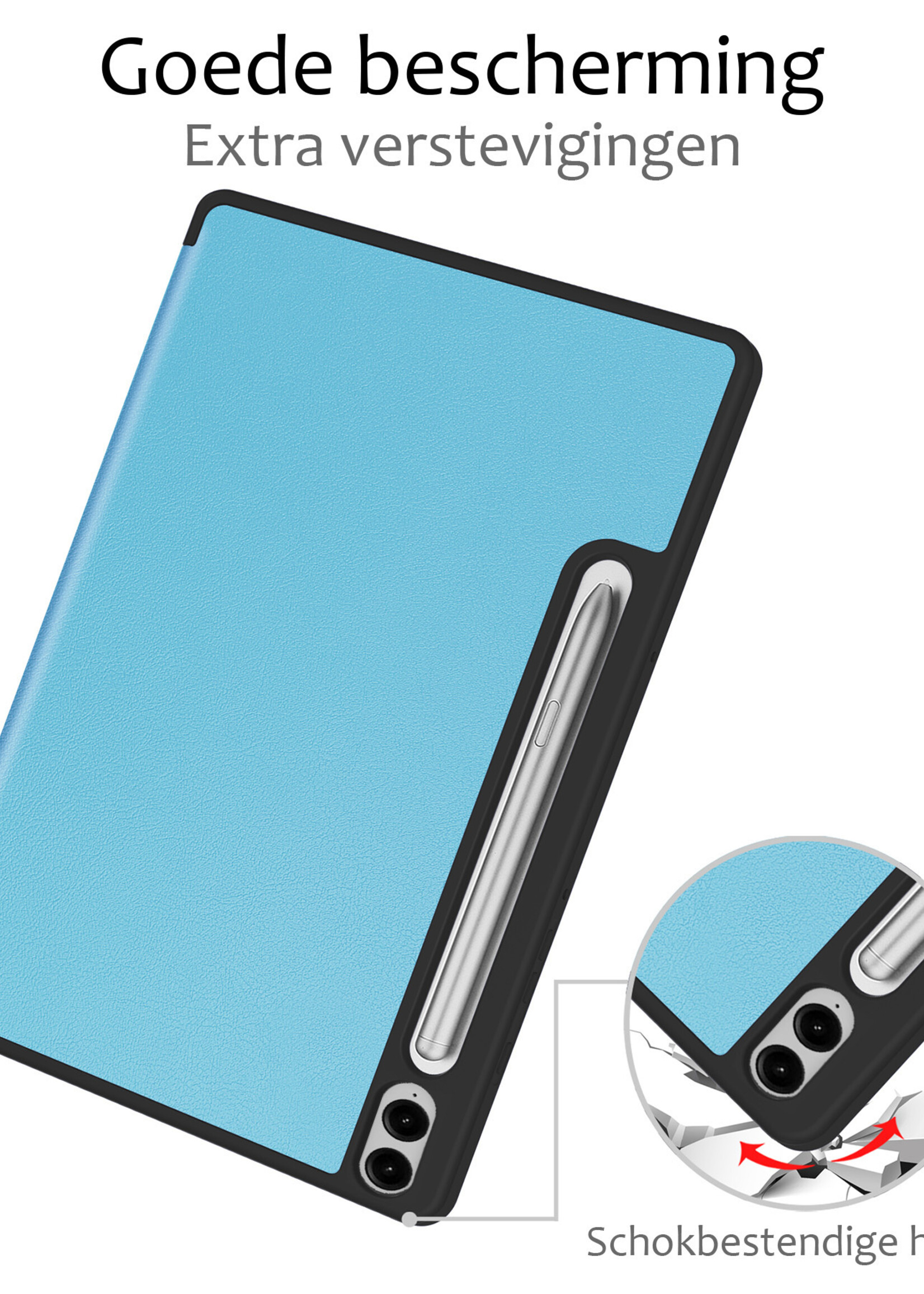 BTH Hoes Geschikt voor Samsung Galaxy Tab S9 FE Plus Hoes Book Case Hoesje Trifold Cover Met Uitsparing Geschikt voor S Pen Met Screenprotector - Hoesje Geschikt voor Samsung Tab S9 FE Plus Hoesje Bookcase - Lichtblauw