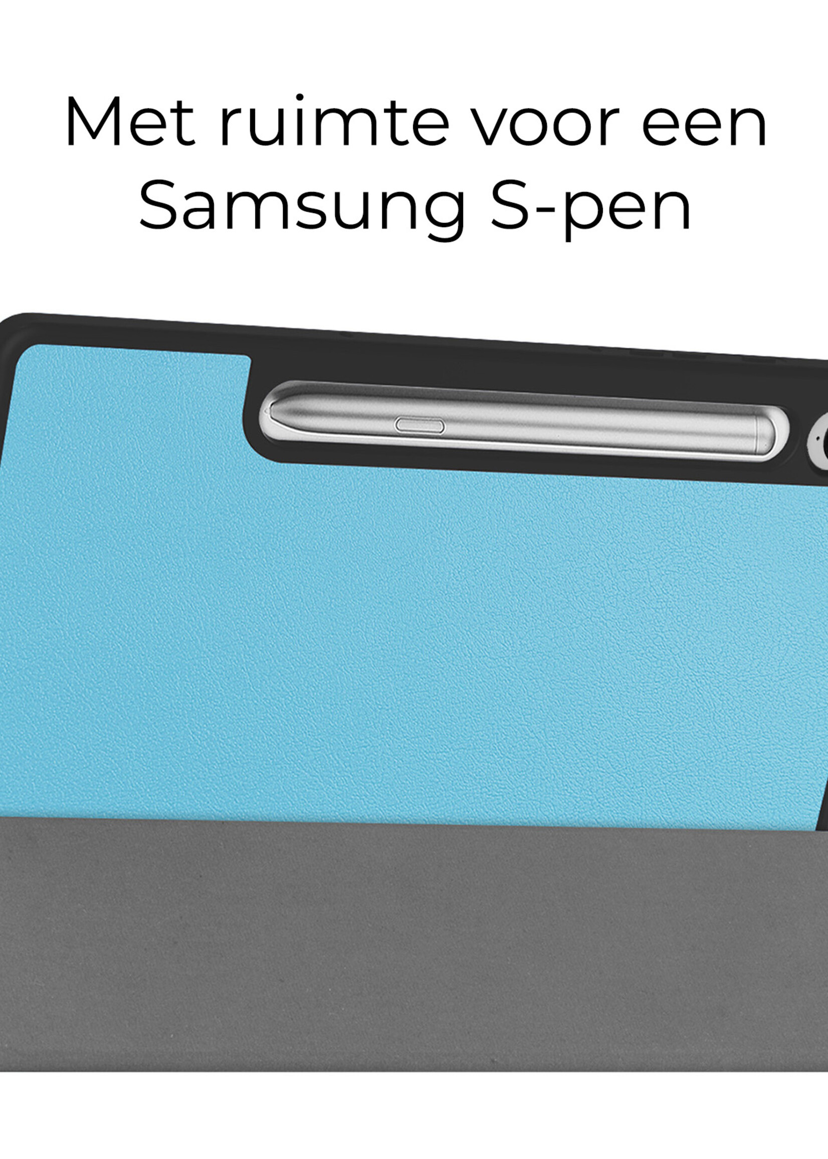 BTH Hoes Geschikt voor Samsung Galaxy Tab S9 FE Plus Hoes Book Case Hoesje Trifold Cover Met Uitsparing Geschikt voor S Pen Met Screenprotector - Hoesje Geschikt voor Samsung Tab S9 FE Plus Hoesje Bookcase - Lichtblauw