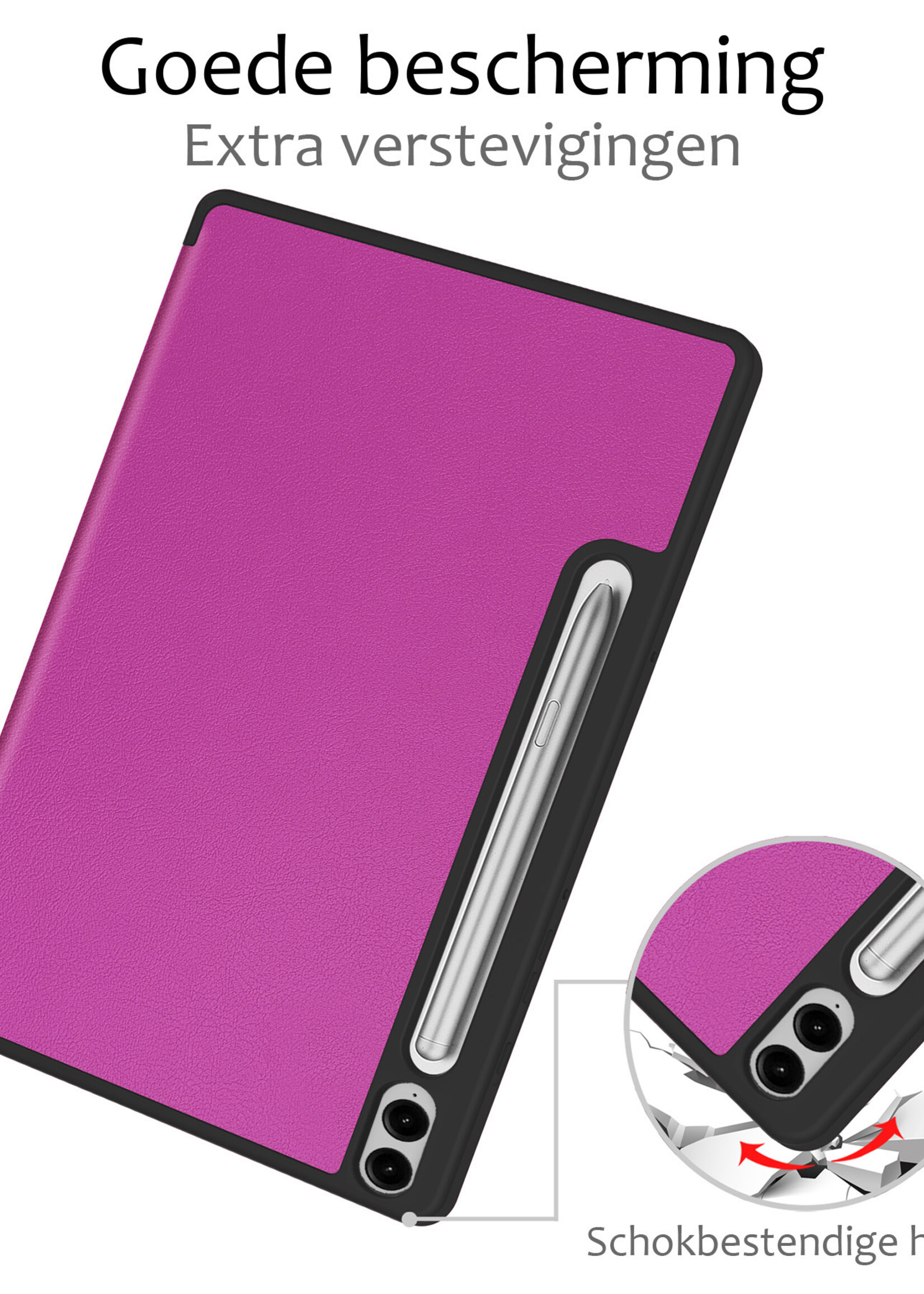 BTH Hoes Geschikt voor Samsung Galaxy Tab S9 FE Plus Hoes Book Case Hoesje Trifold Cover Met Uitsparing Geschikt voor S Pen Met Screenprotector - Hoesje Geschikt voor Samsung Tab S9 FE Plus Hoesje Bookcase - Paars