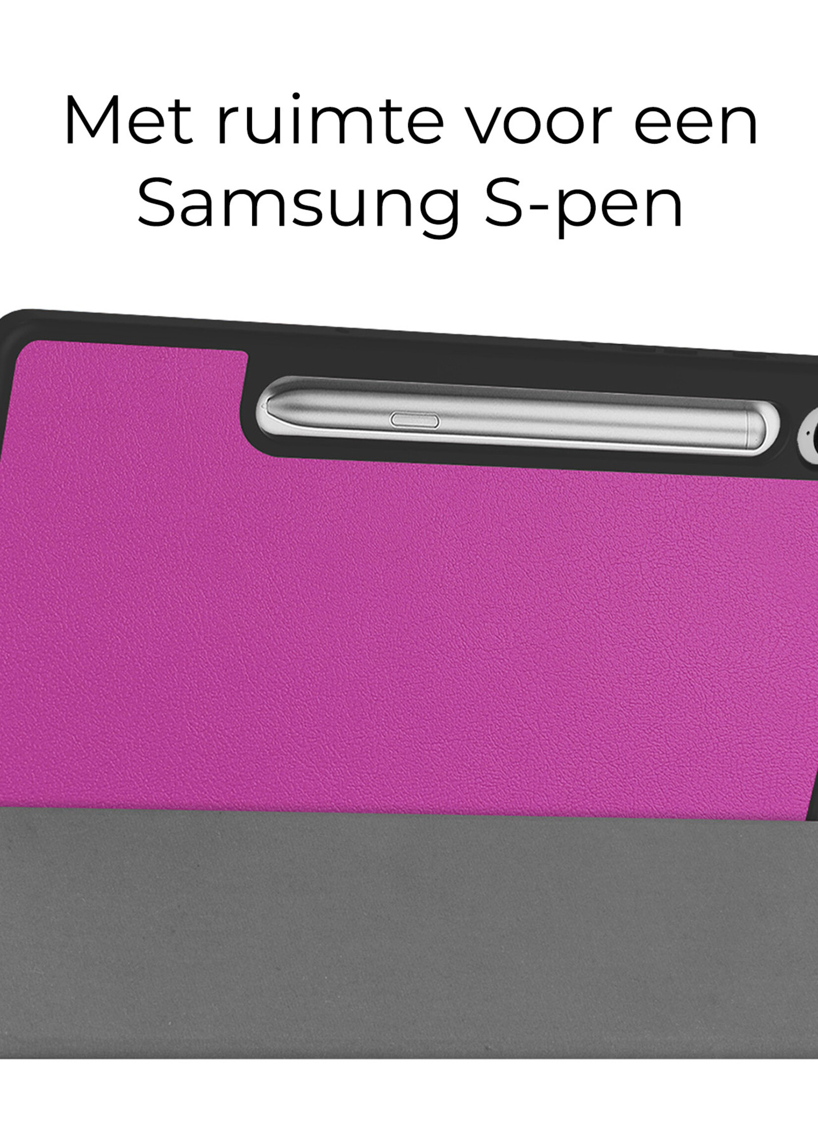BTH Hoes Geschikt voor Samsung Galaxy Tab S9 FE Plus Hoes Book Case Hoesje Trifold Cover Met Uitsparing Geschikt voor S Pen Met Screenprotector - Hoesje Geschikt voor Samsung Tab S9 FE Plus Hoesje Bookcase - Paars