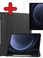 BTH BTH Samsung Galaxy Tab S9 FE Plus Hoesje Met Uitsparing S Pen Met Screenprotector - Zwart