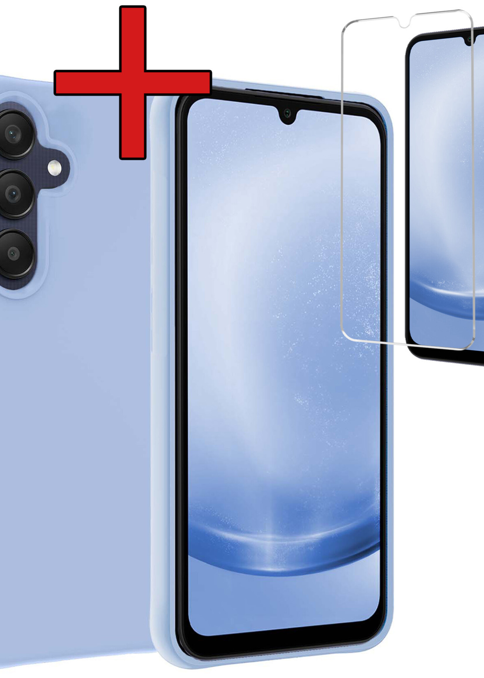 BTH Hoesje Geschikt voor Samsung A25 Hoesje Siliconen Case Hoes Met Screenprotector - Hoes Geschikt voor Samsung Galaxy A25 Hoes Cover Case - Lichtblauw