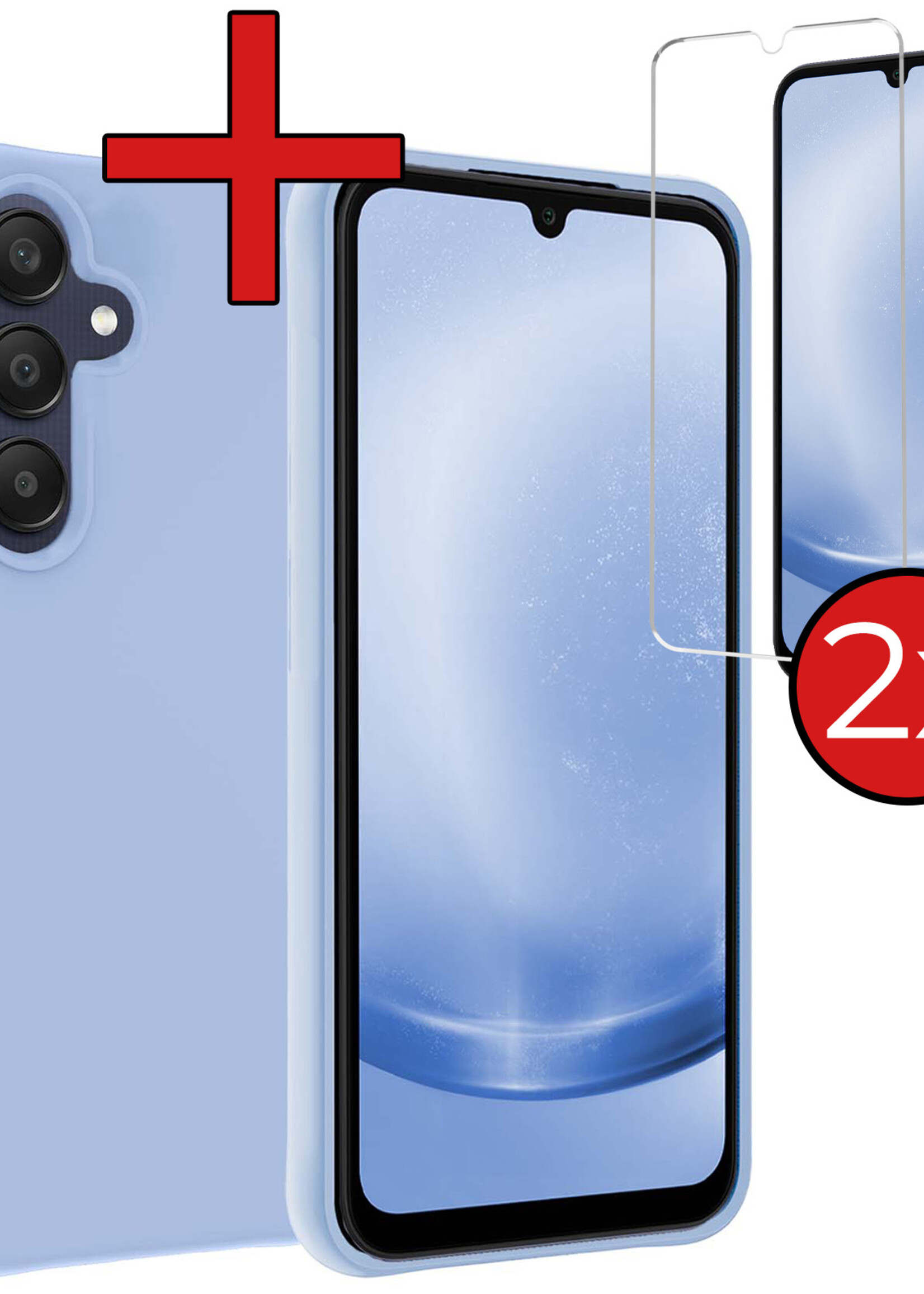 BTH Hoesje Geschikt voor Samsung A25 Hoesje Siliconen Case Hoes Met 2x Screenprotector - Hoes Geschikt voor Samsung Galaxy A25 Hoes Cover Case - Lichtblauw