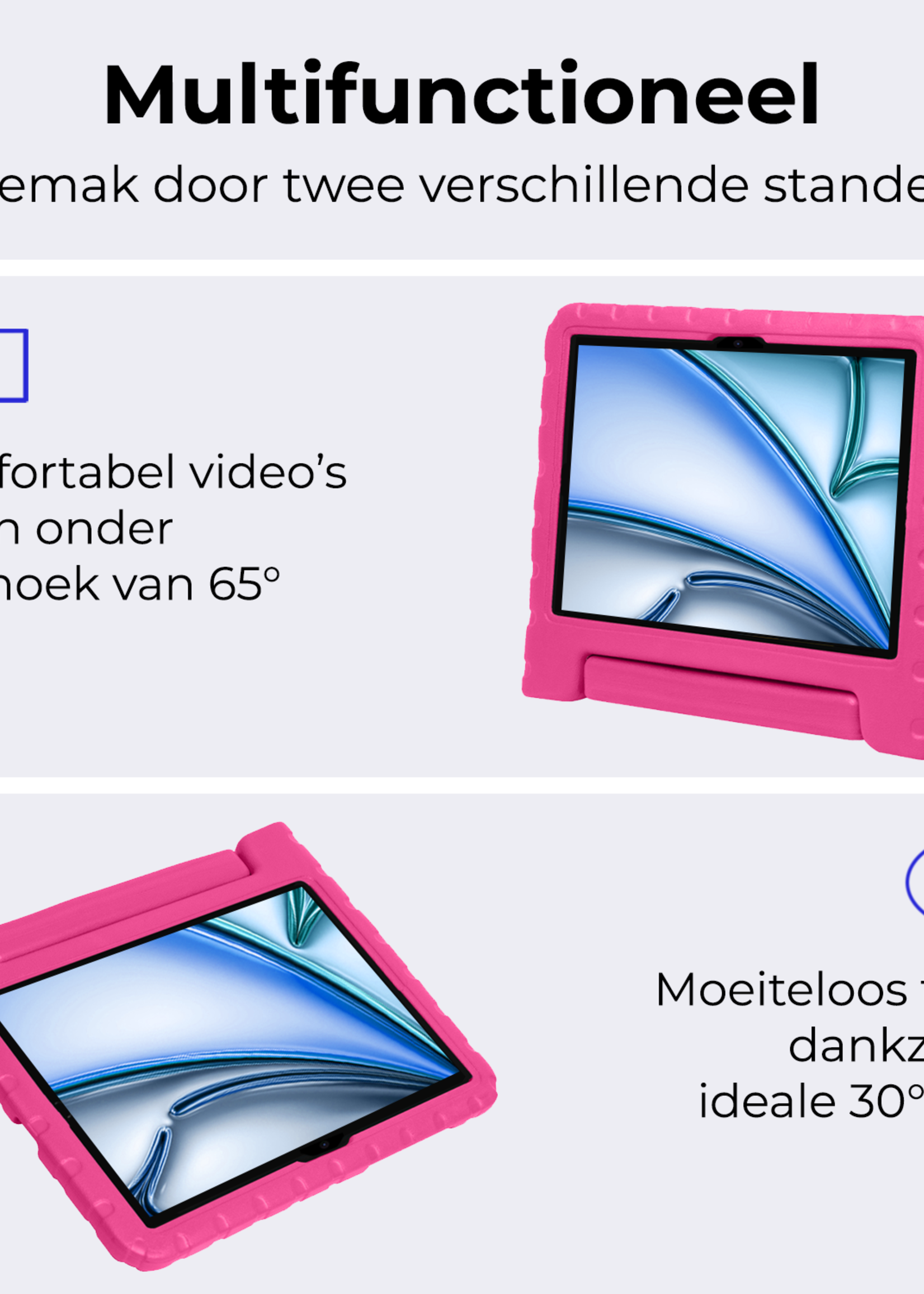 BTH Kinderhoes Geschikt voor iPad Air 6 (11 inch) Hoes Kinder Hoesje Kids Case Cover Kidsproof Met 2x Screenprotector - Hoesje Geschikt voor iPad Air 2024 (11 inch) Hoesje Kinder Hoes - Roze