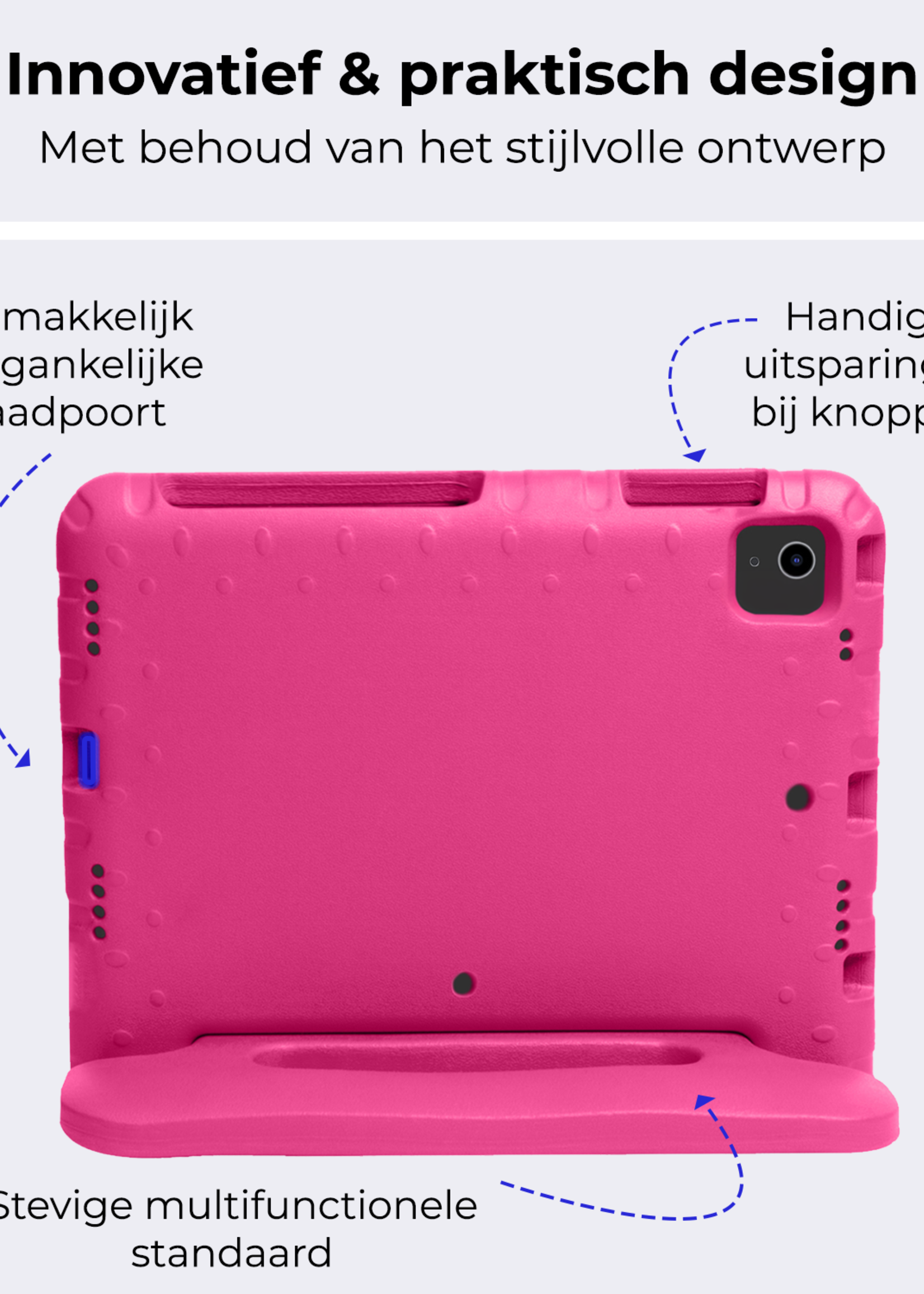 BTH Kinderhoes Geschikt voor iPad Air 6 (11 inch) Hoes Kinder Hoesje Kids Case Cover Kidsproof Met 2x Screenprotector - Hoesje Geschikt voor iPad Air 2024 (11 inch) Hoesje Kinder Hoes - Roze