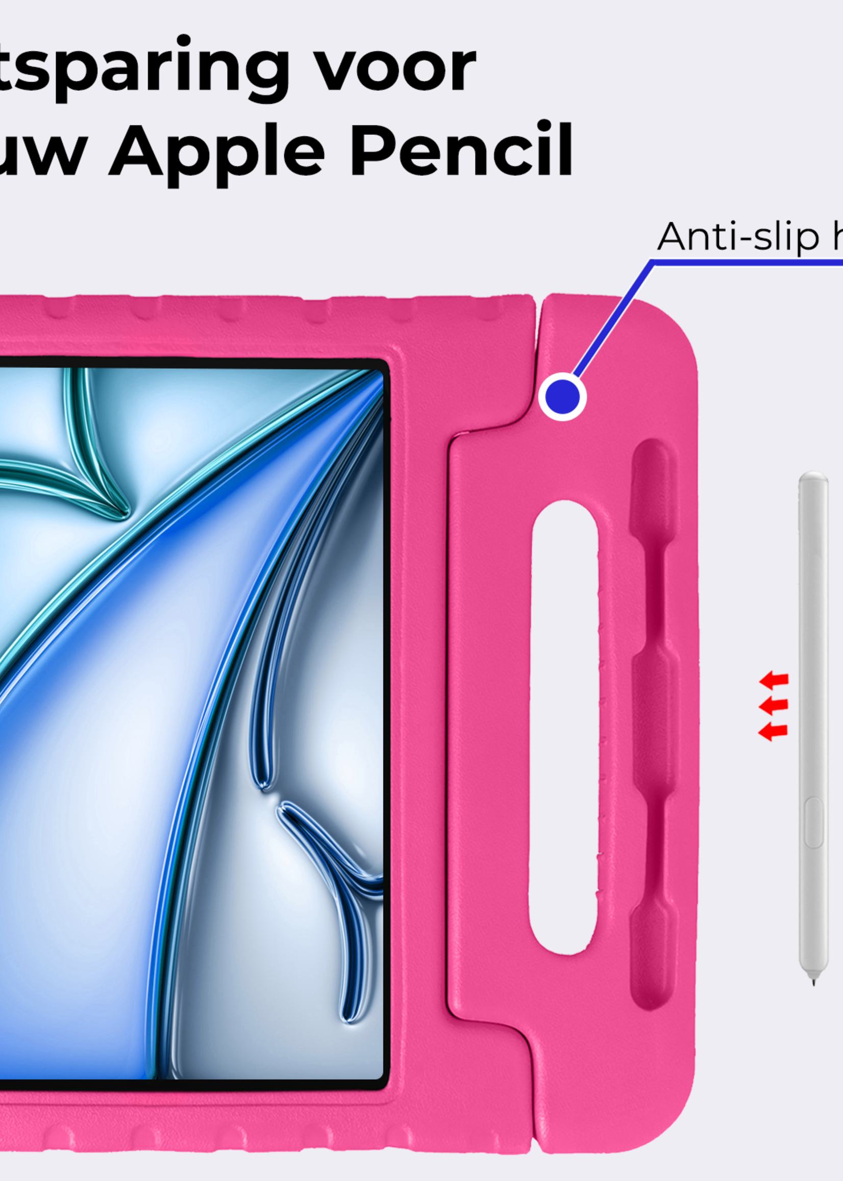 BTH Kinderhoes Geschikt voor iPad Air 6 (11 inch) Hoes Kinder Hoesje Kids Case Cover Kidsproof Met 2x Screenprotector - Hoesje Geschikt voor iPad Air 2024 (11 inch) Hoesje Kinder Hoes - Roze