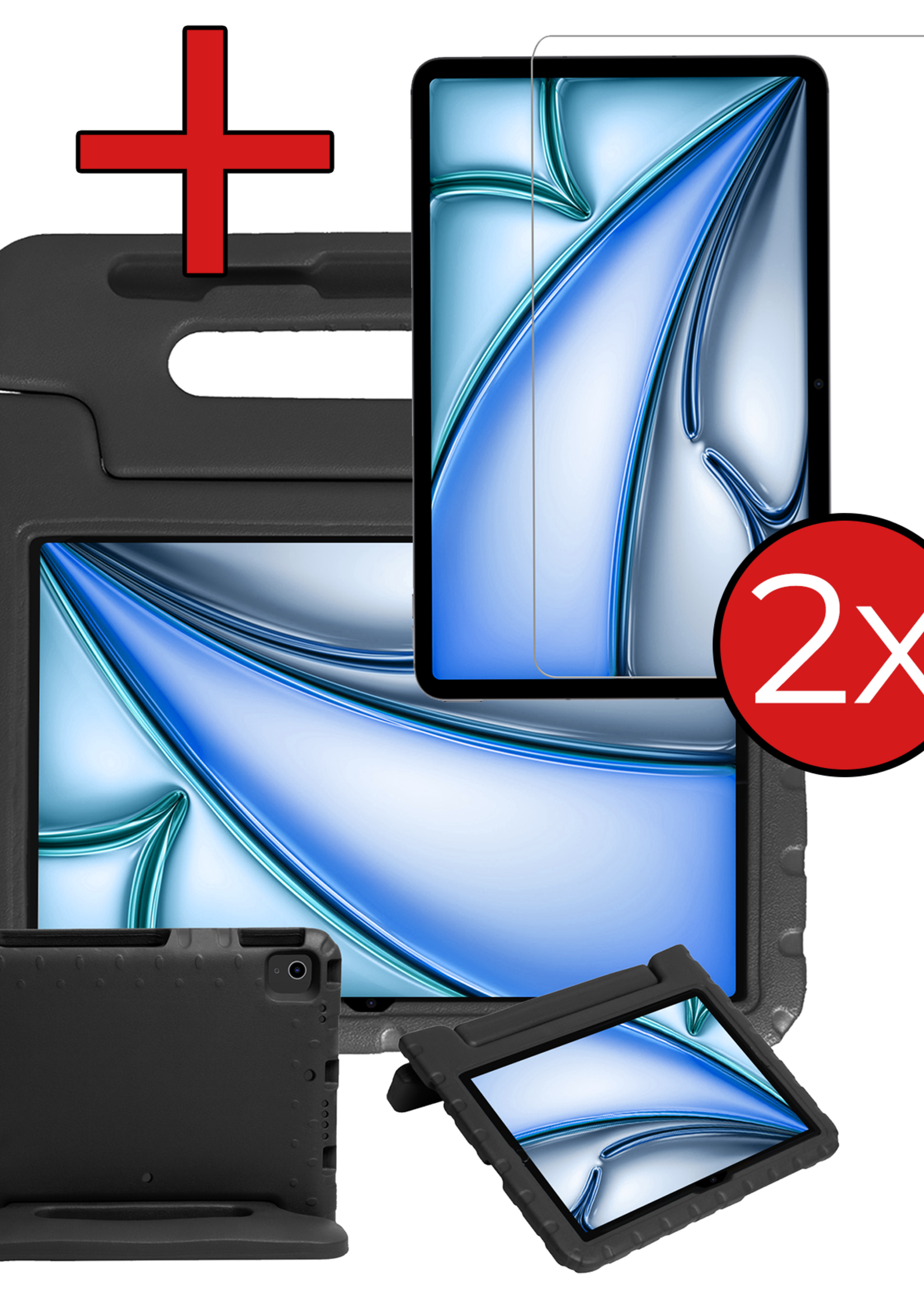 BTH Kinderhoes Geschikt voor iPad Air 6 (11 inch) Hoes Kinder Hoesje Kids Case Cover Kidsproof Met 2x Screenprotector - Hoesje Geschikt voor iPad Air 2024 (11 inch) Hoesje Kinder Hoes - Zwart
