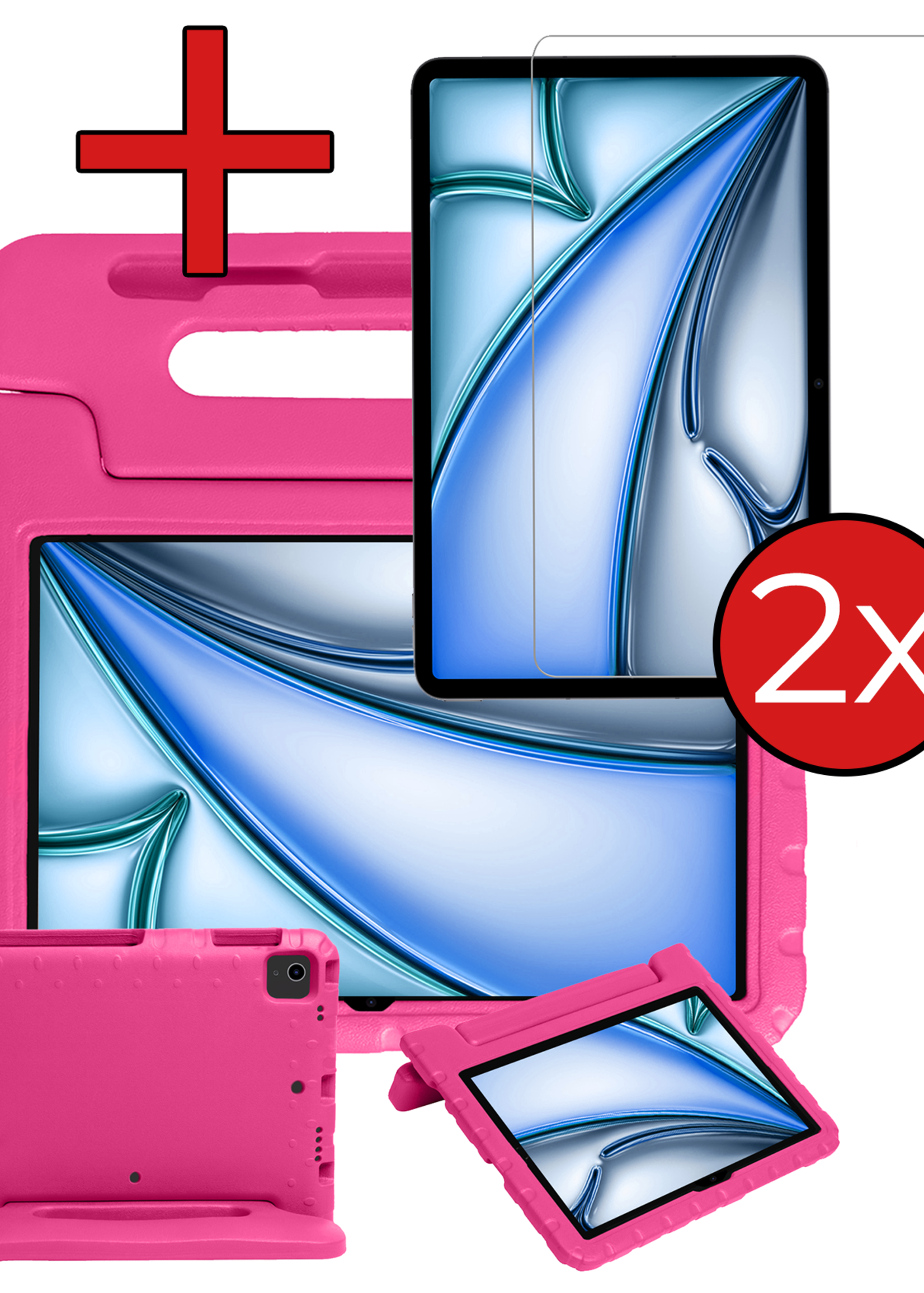 BTH Kinderhoes Geschikt voor iPad Air 6 (11 inch) Hoes Kinder Hoesje Kids Case Cover Kidsproof Met 2x Screenprotector - Hoesje Geschikt voor iPad Air 2024 (11 inch) Hoesje Kinder Hoes - Roze