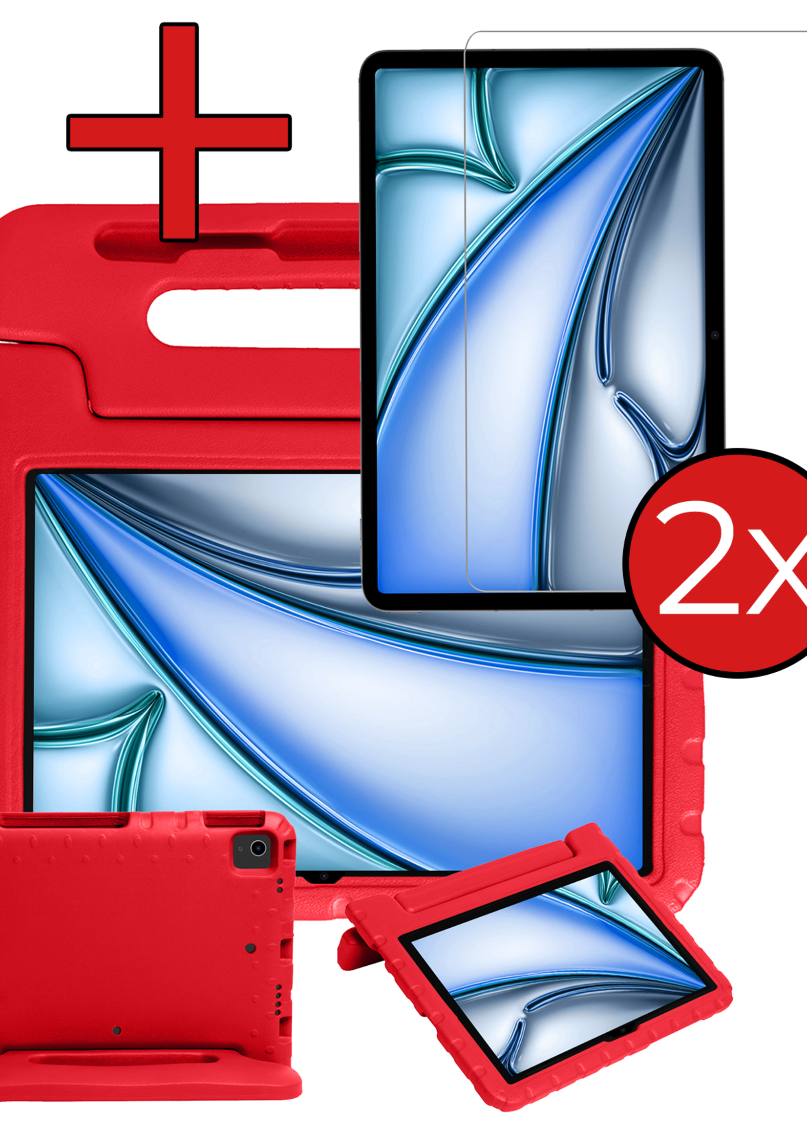 BTH Kinderhoes Geschikt voor iPad Air 6 (11 inch) Hoes Kinder Hoesje Kids Case Cover Kidsproof Met 2x Screenprotector - Hoesje Geschikt voor iPad Air 2024 (11 inch) Hoesje Kinder Hoes - Rood