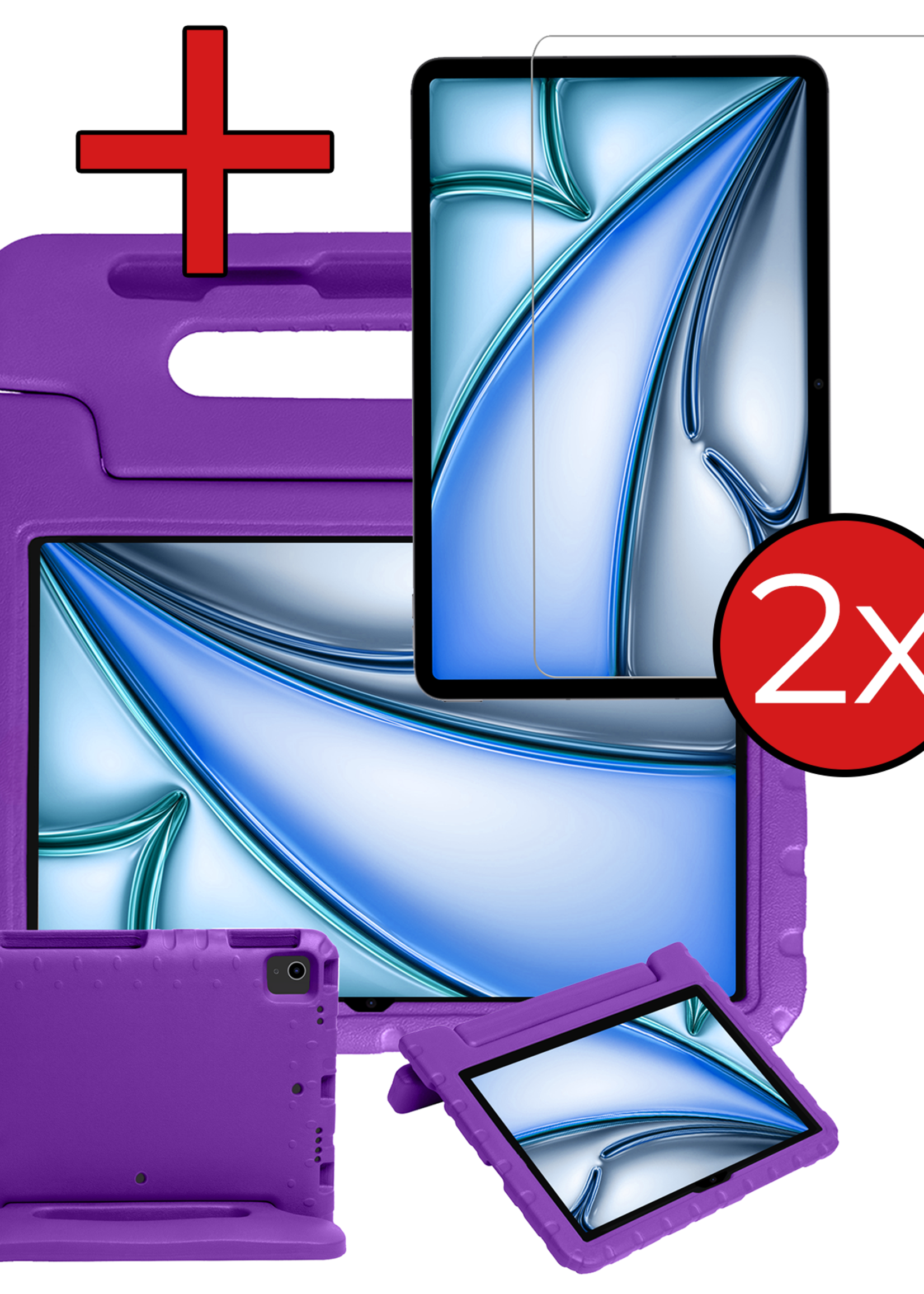 BTH Kinderhoes Geschikt voor iPad Air 6 (11 inch) Hoes Kinder Hoesje Kids Case Cover Kidsproof Met 2x Screenprotector - Hoesje Geschikt voor iPad Air 2024 (11 inch) Hoesje Kinder Hoes - Paars