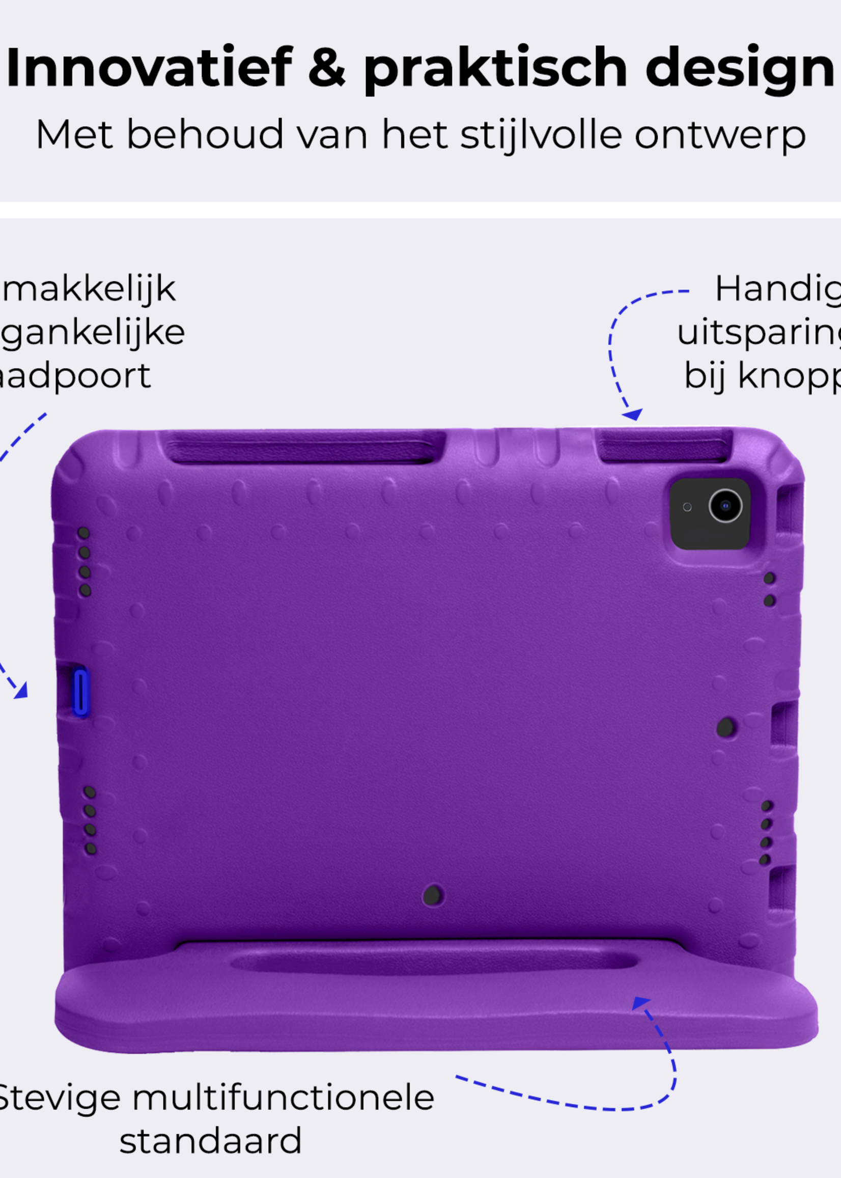 BTH Kinderhoes Geschikt voor iPad Air 6 (11 inch) Hoes Kinder Hoesje Kids Case Cover Kidsproof Met 2x Screenprotector - Hoesje Geschikt voor iPad Air 2024 (11 inch) Hoesje Kinder Hoes - Paars