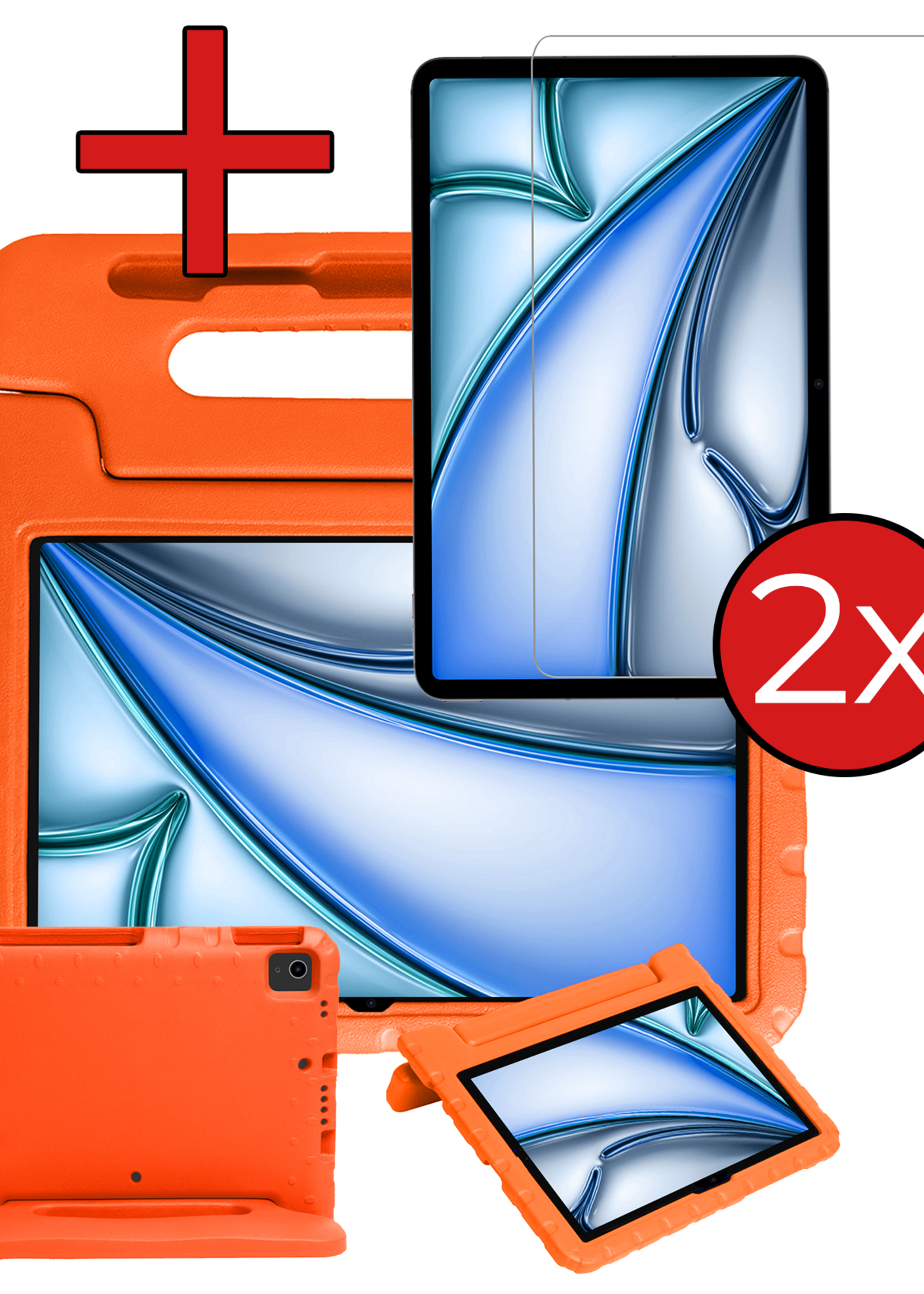 BTH Kinderhoes Geschikt voor iPad Air 6 (11 inch) Hoes Kinder Hoesje Kids Case Cover Kidsproof Met 2x Screenprotector - Hoesje Geschikt voor iPad Air 2024 (11 inch) Hoesje Kinder Hoes - Oranje