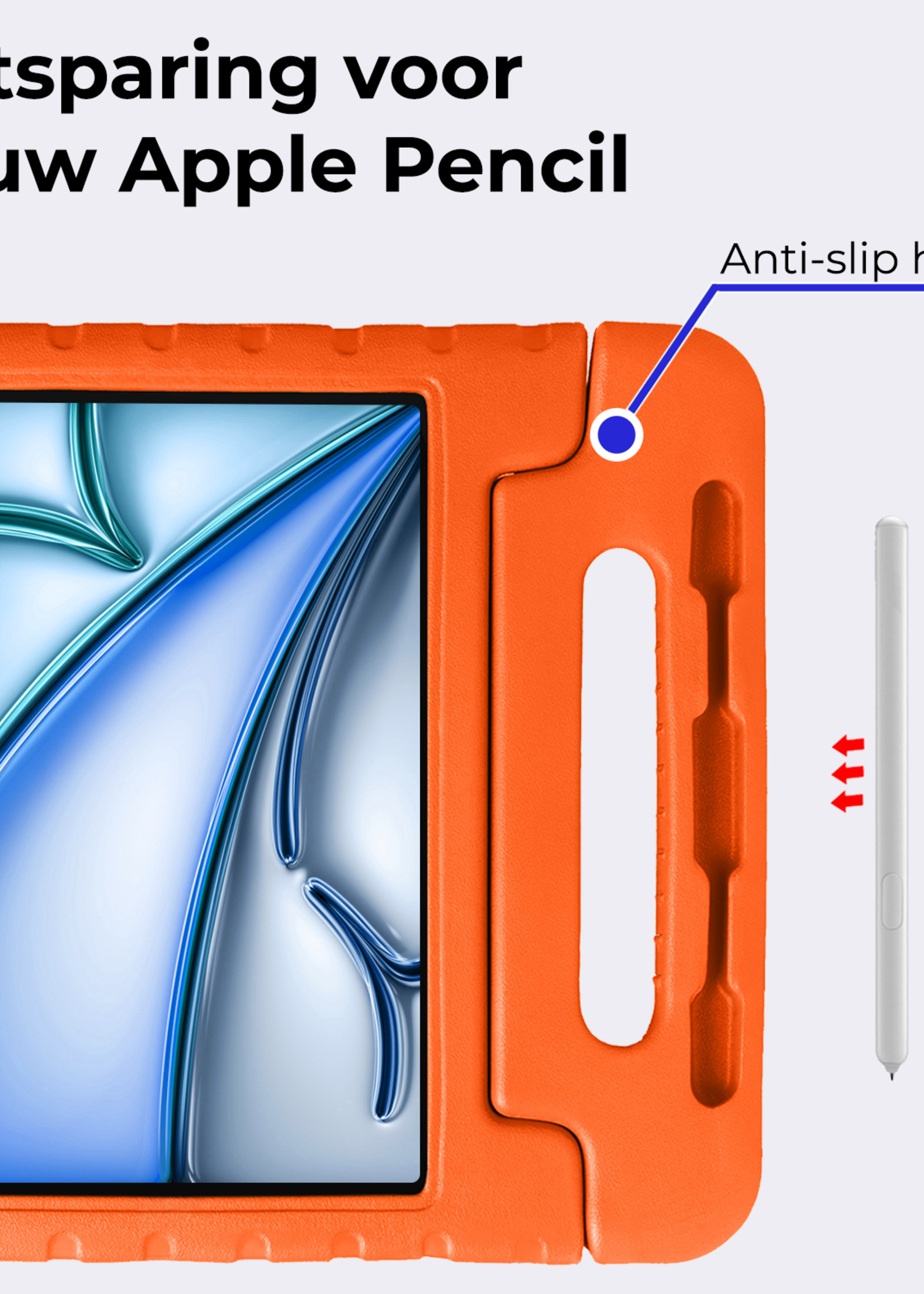 BTH Kinderhoes Geschikt voor iPad Air 6 (11 inch) Hoes Kinder Hoesje Kids Case Cover Kidsproof Met 2x Screenprotector - Hoesje Geschikt voor iPad Air 2024 (11 inch) Hoesje Kinder Hoes - Oranje