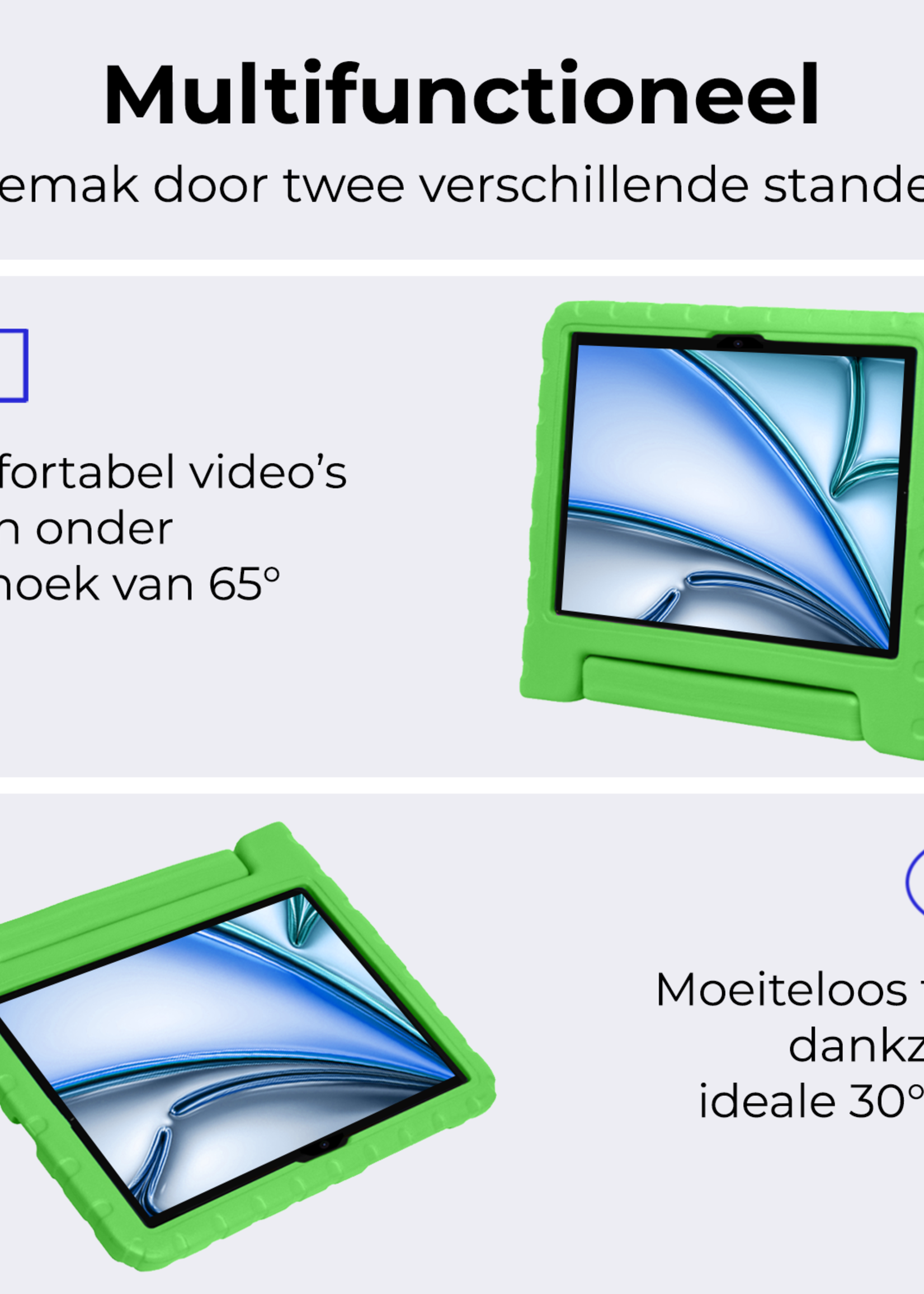 BTH Kinderhoes Geschikt voor iPad Air 6 (11 inch) Hoes Kinder Hoesje Kids Case Cover Kidsproof Met 2x Screenprotector - Hoesje Geschikt voor iPad Air 2024 (11 inch) Hoesje Kinder Hoes - Groen