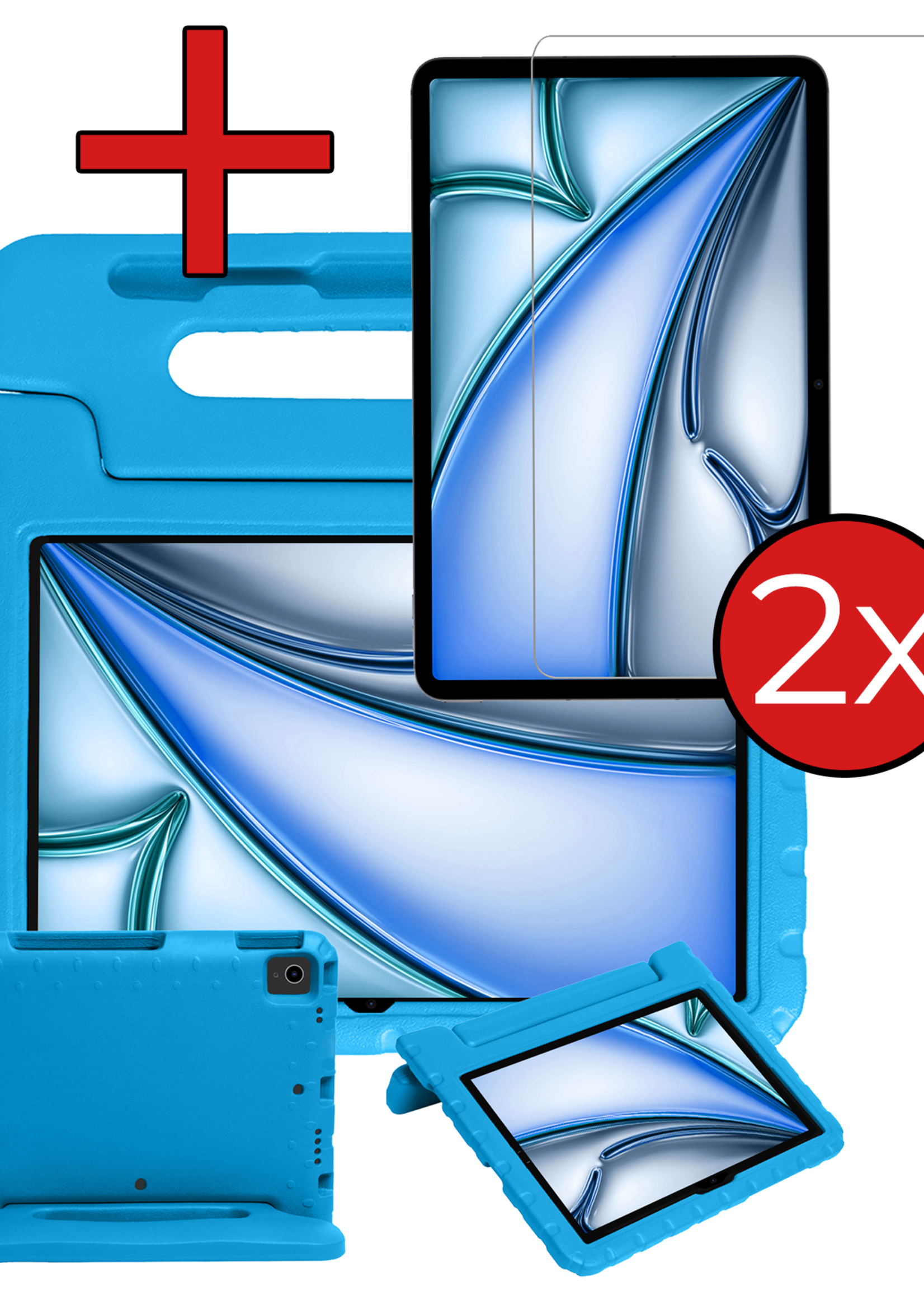 BTH Kinderhoes Geschikt voor iPad Air 6 (11 inch) Hoes Kinder Hoesje Kids Case Cover Kidsproof Met 2x Screenprotector - Hoesje Geschikt voor iPad Air 2024 (11 inch) Hoesje Kinder Hoes - Blauw