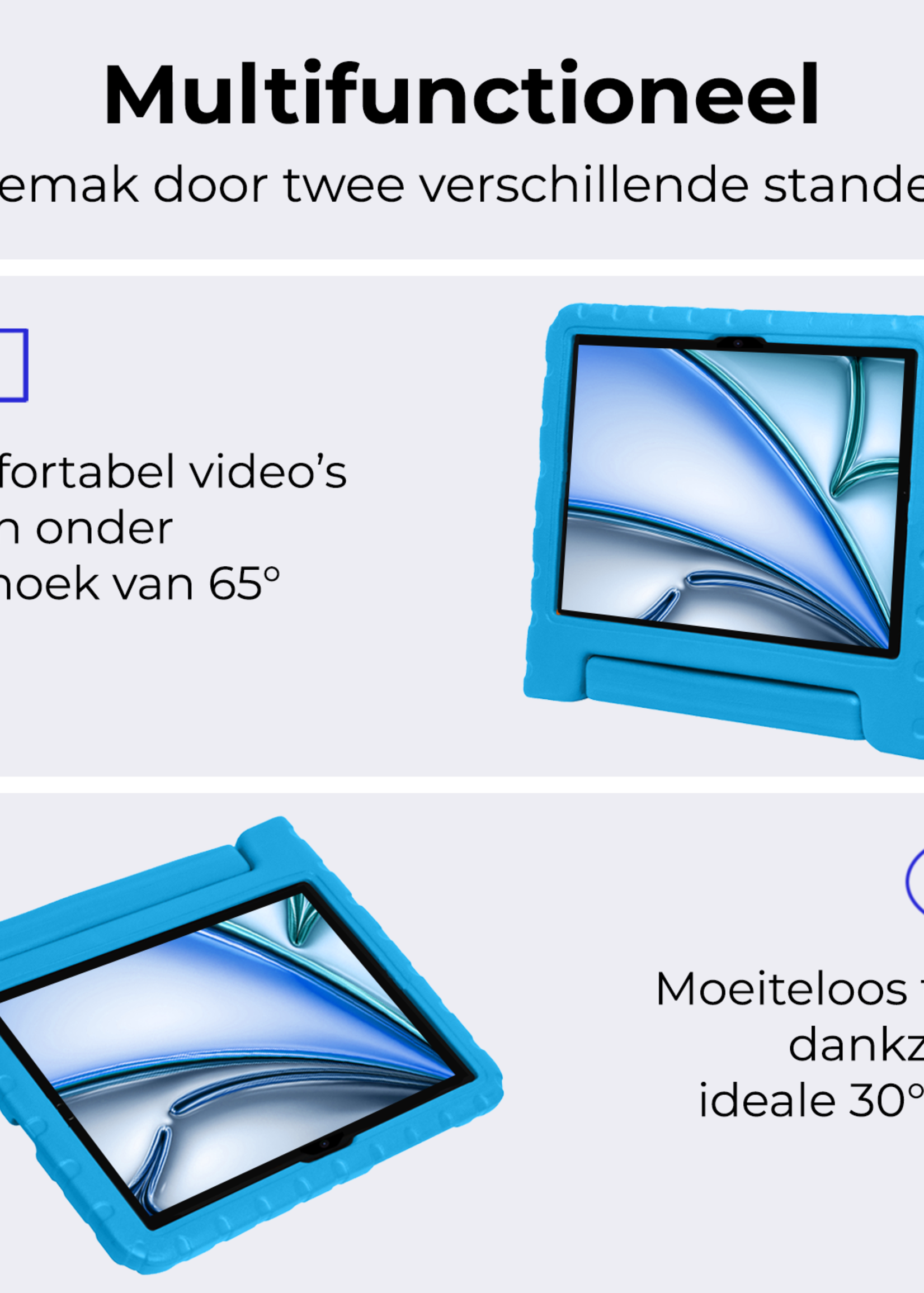 BTH Kinderhoes Geschikt voor iPad Air 6 (11 inch) Hoes Kinder Hoesje Kids Case Cover Kidsproof Met 2x Screenprotector - Hoesje Geschikt voor iPad Air 2024 (11 inch) Hoesje Kinder Hoes - Blauw