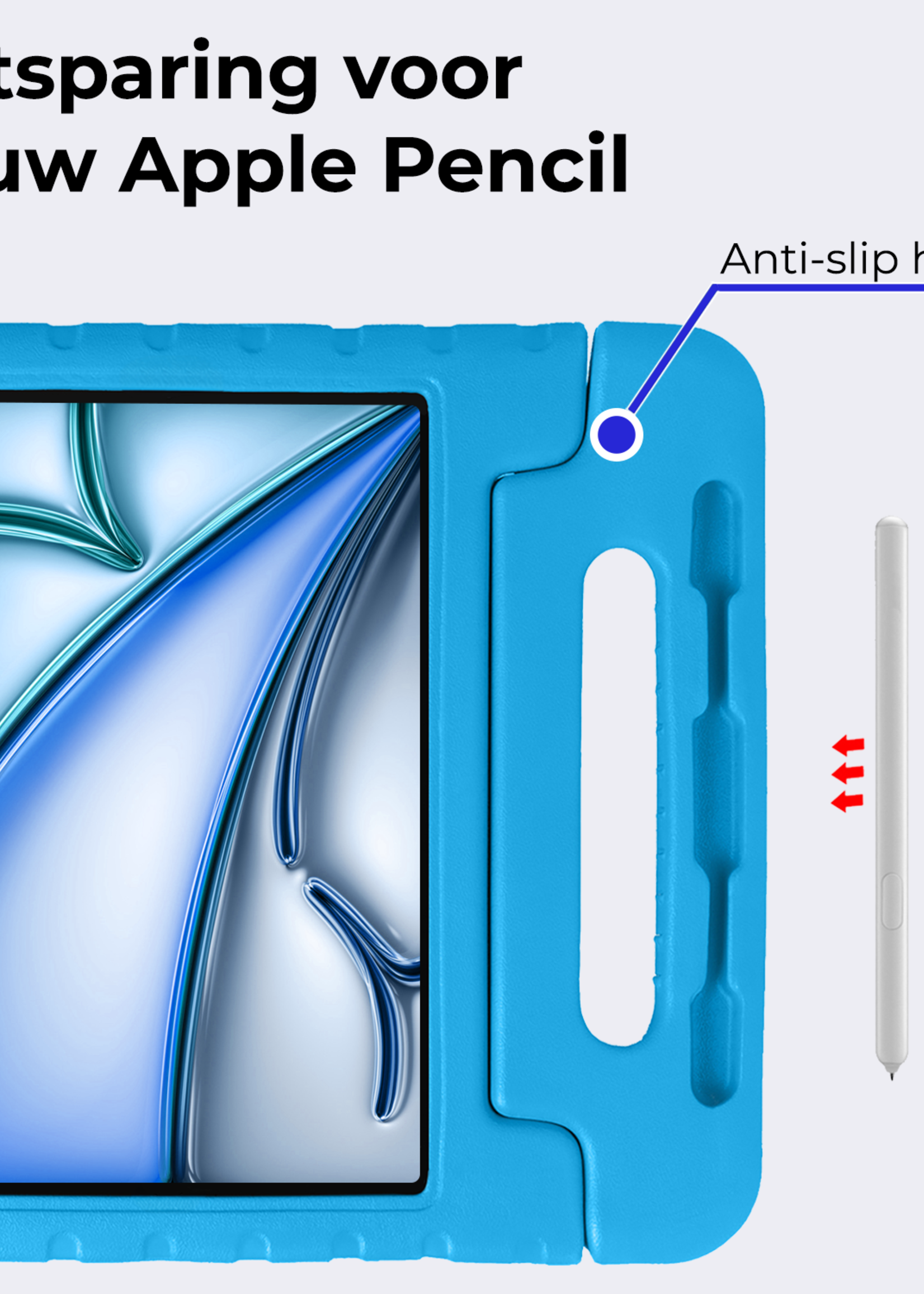 BTH Kinderhoes Geschikt voor iPad Air 6 (11 inch) Hoes Kinder Hoesje Kids Case Cover Kidsproof Met 2x Screenprotector - Hoesje Geschikt voor iPad Air 2024 (11 inch) Hoesje Kinder Hoes - Blauw