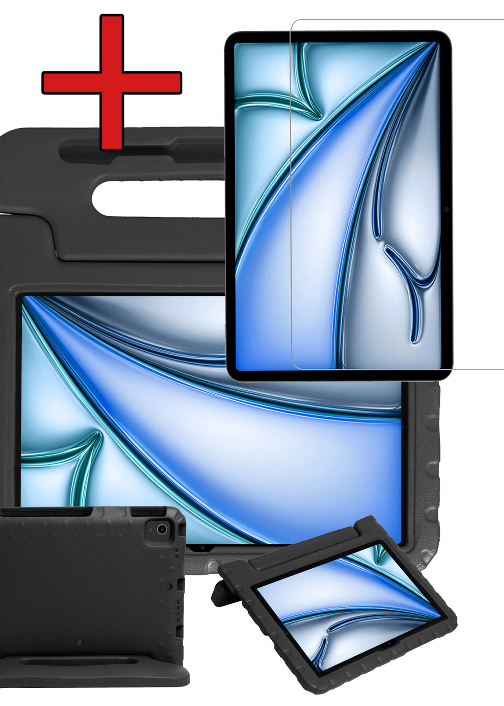 BTH Kinderhoes Geschikt voor iPad Air 6 (11 inch) Hoes Kinder Hoesje Kids Case Cover Kidsproof Met Screenprotector - Hoesje Geschikt voor iPad Air 2024 (11 inch) Hoesje Kinder Hoes - Zwart