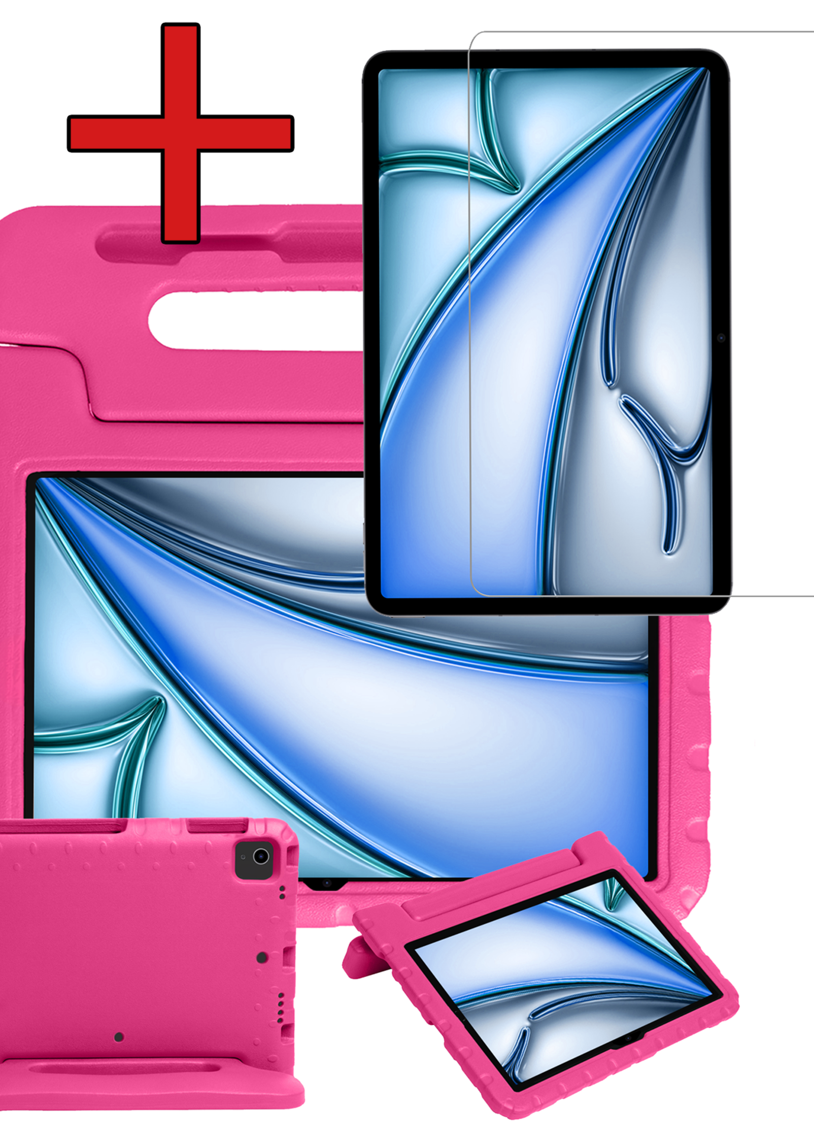 BTH Kinderhoes Geschikt voor iPad Air 6 (11 inch) Hoes Kinder Hoesje Kids Case Cover Kidsproof Met Screenprotector - Hoesje Geschikt voor iPad Air 2024 (11 inch) Hoesje Kinder Hoes - Roze