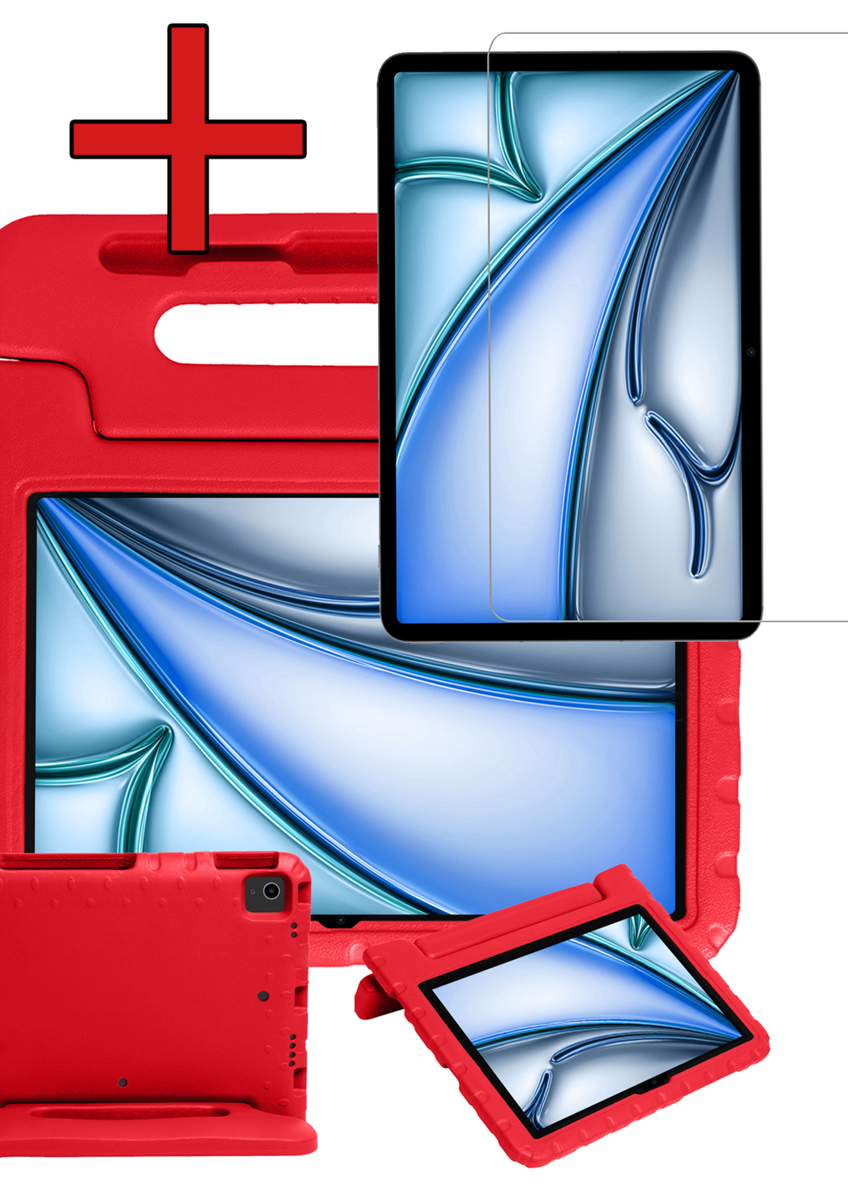 BTH Kinderhoes Geschikt voor iPad Air 6 (11 inch) Hoes Kinder Hoesje Kids Case Cover Kidsproof Met Screenprotector - Hoesje Geschikt voor iPad Air 2024 (11 inch) Hoesje Kinder Hoes - Rood