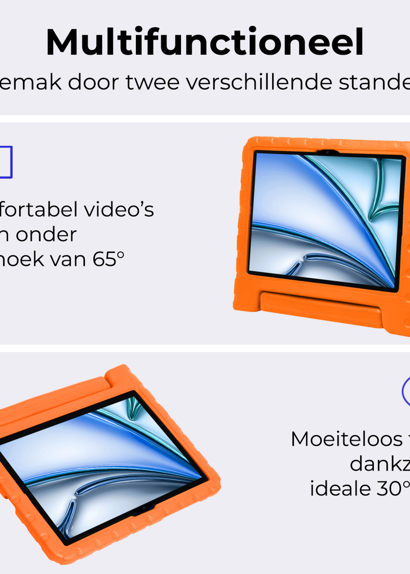 BTH Kinderhoes Geschikt voor iPad Air 6 (11 inch) Hoes Kinder Hoesje Kids Case Cover Kidsproof Met Screenprotector - Hoesje Geschikt voor iPad Air 2024 (11 inch) Hoesje Kinder Hoes - Oranje