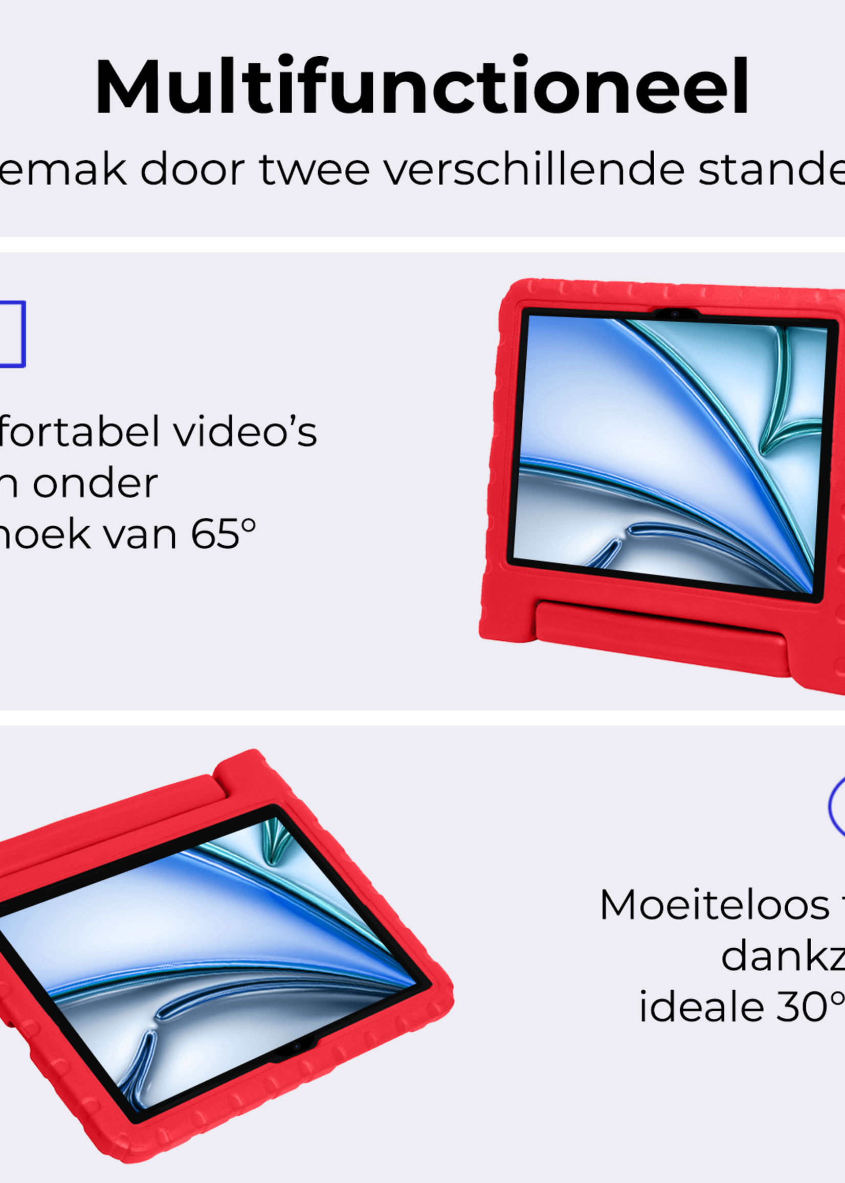 BTH Kinderhoes Geschikt voor iPad Air 6 (11 inch) Hoes Kinder Hoesje Kids Case Cover Kidsproof - Hoesje Geschikt voor iPad Air 2024 (11 inch) Hoesje Kinder Hoes - Rood