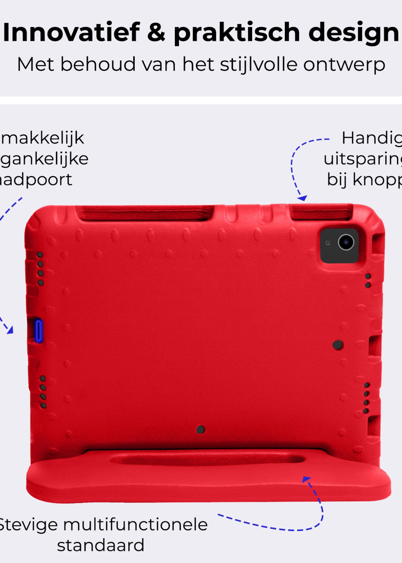 BTH Kinderhoes Geschikt voor iPad Air 6 (11 inch) Hoes Kinder Hoesje Kids Case Cover Kidsproof - Hoesje Geschikt voor iPad Air 2024 (11 inch) Hoesje Kinder Hoes - Rood